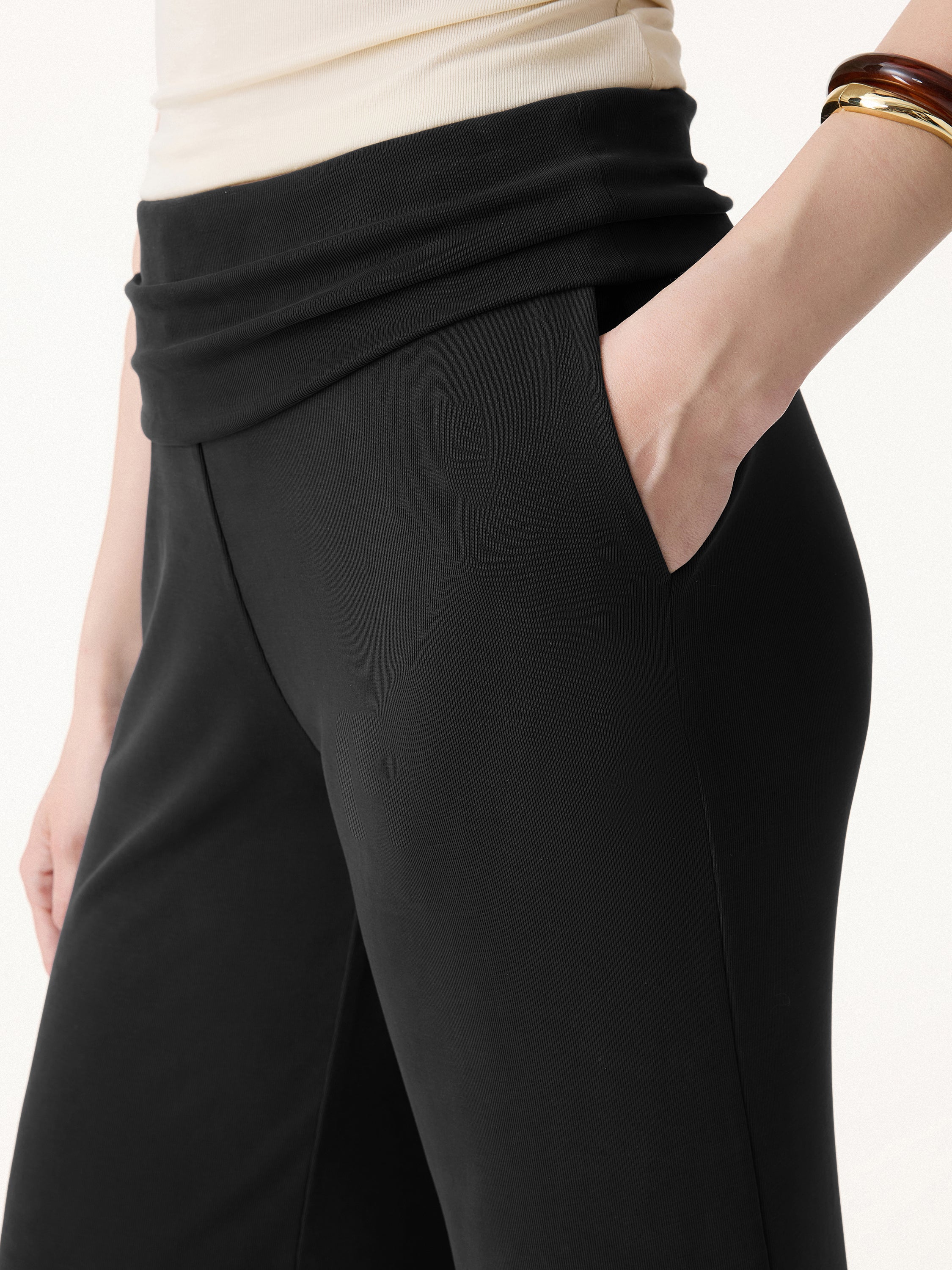 Sandwashed Modal Fold-Down Waist Flared Leg Pants - Image 3