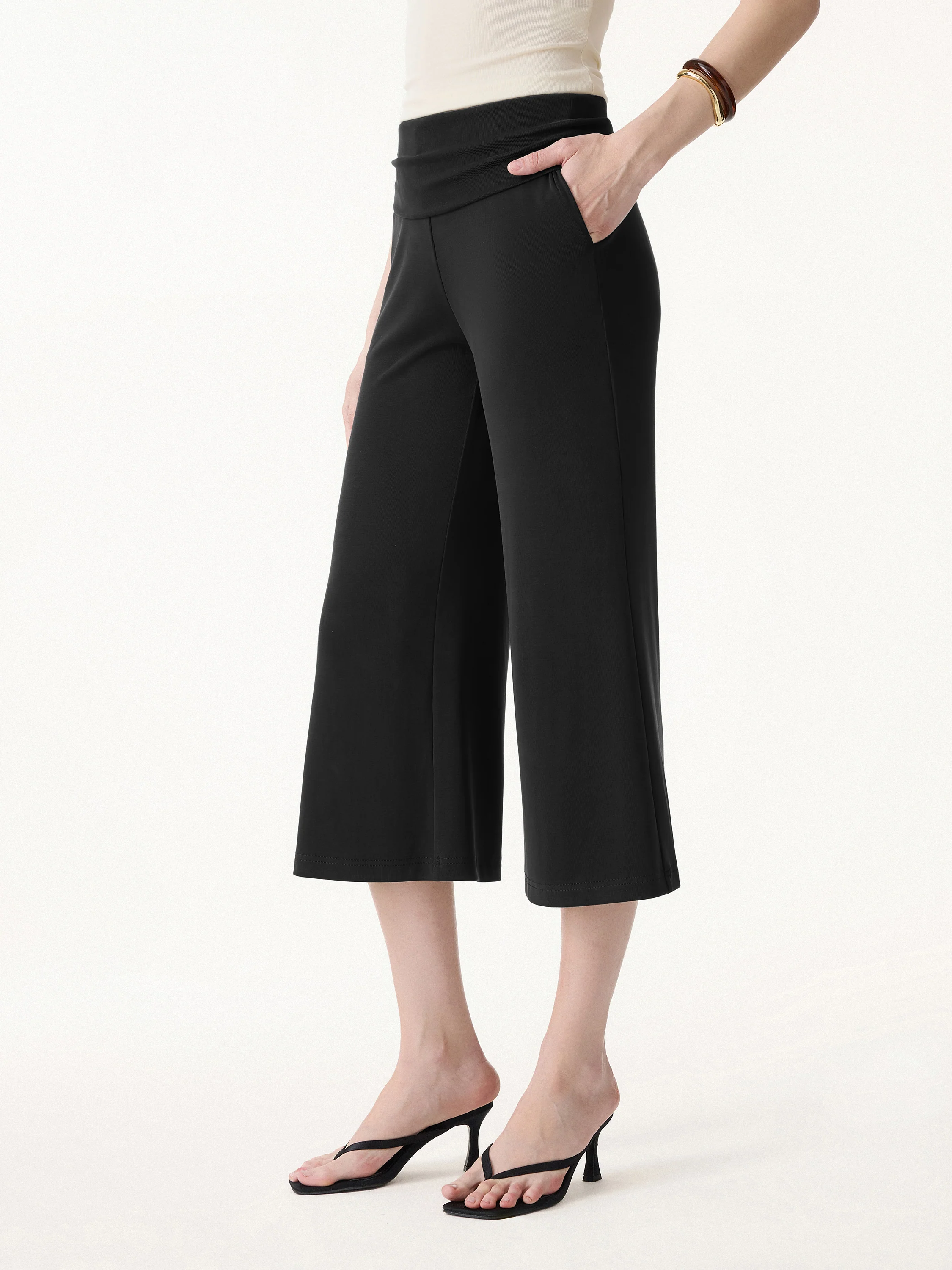 Sandwashed Modal Fold-Down Waist Flared Leg Pants - Image 5