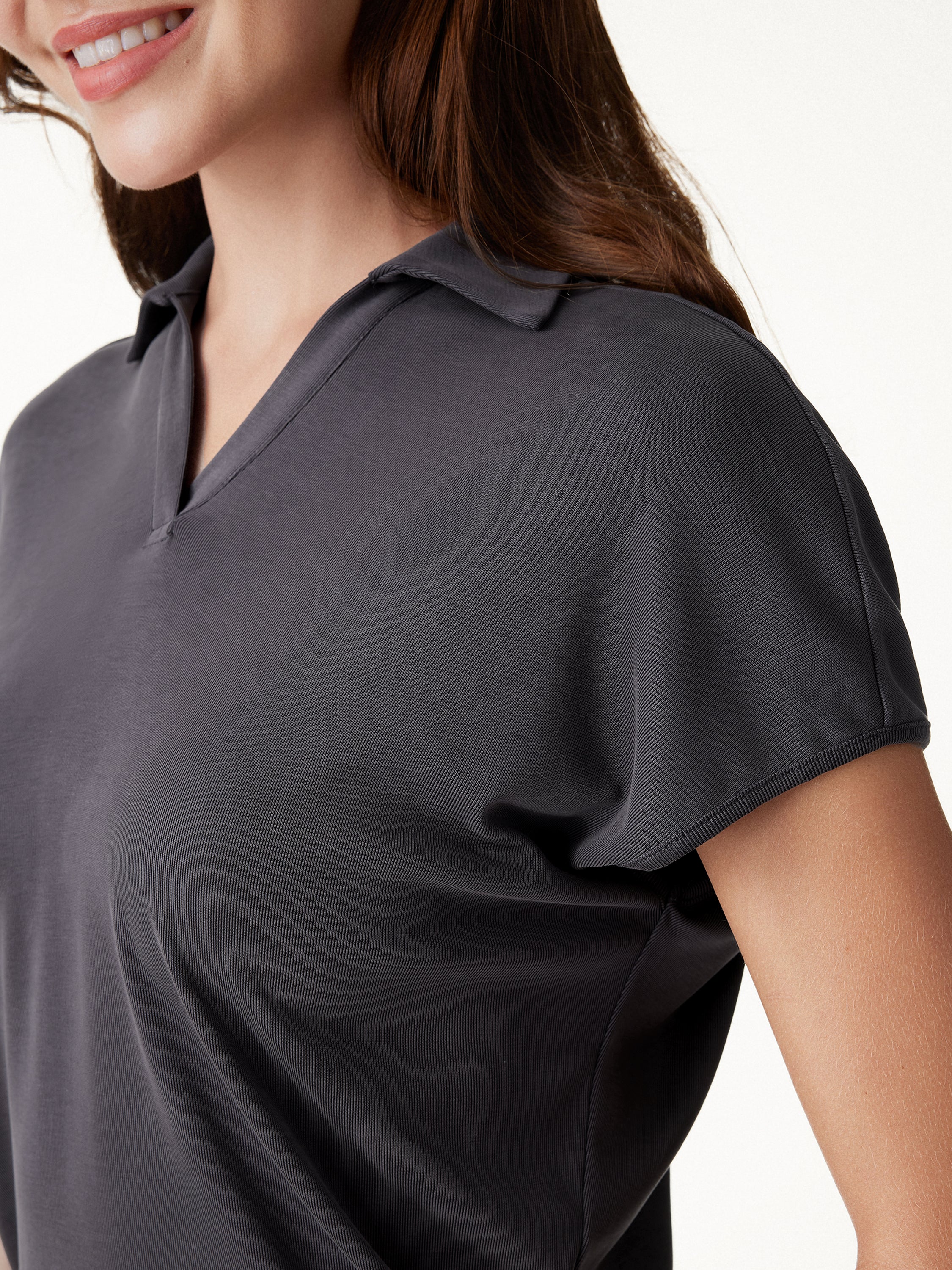 Sandwashed Modal Polo Neck Cap Sleeve Top - Image 3