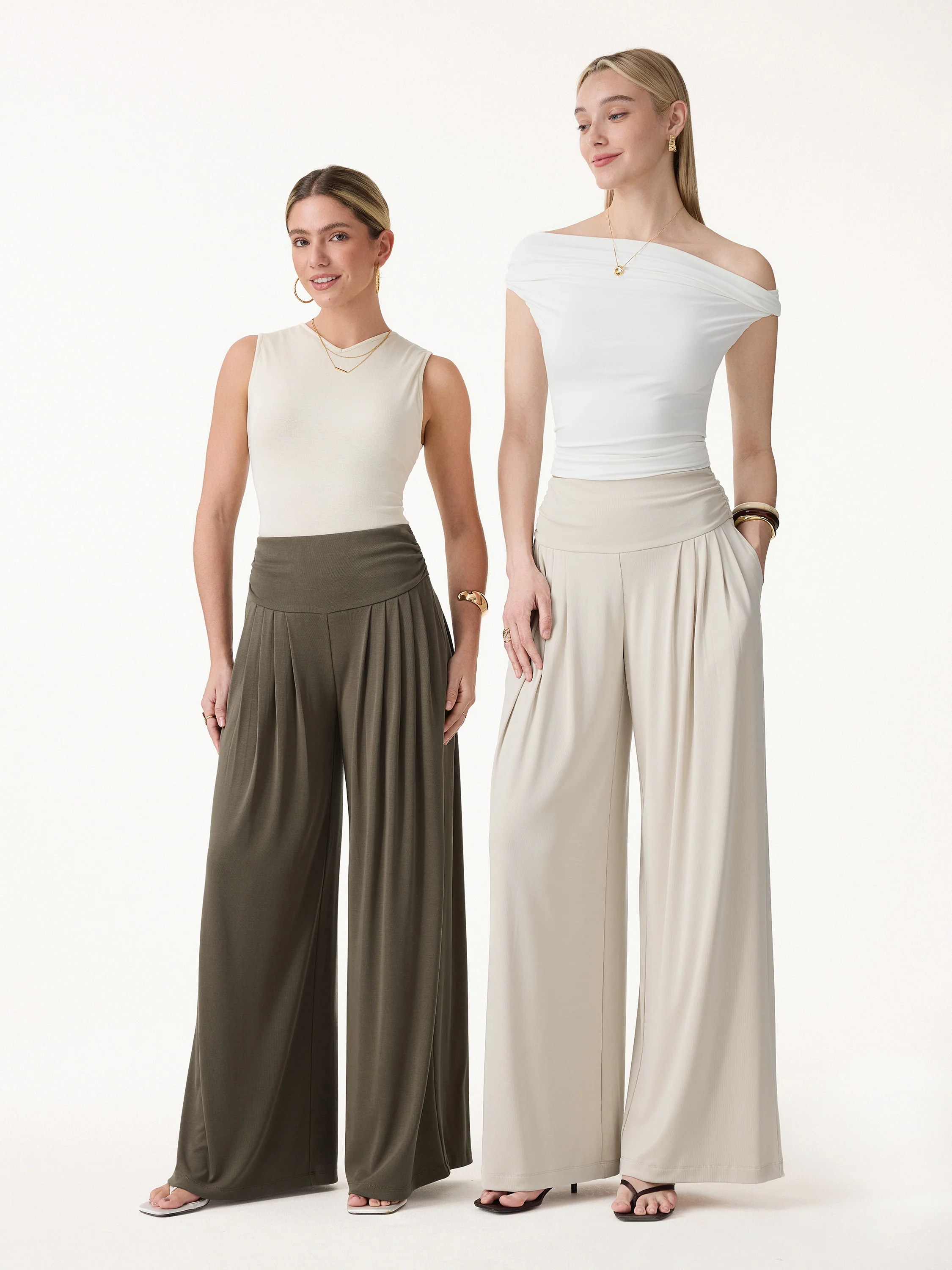 Sandwashed Super Flowy Tucked Palazzo Pant with Pockets - Image 2