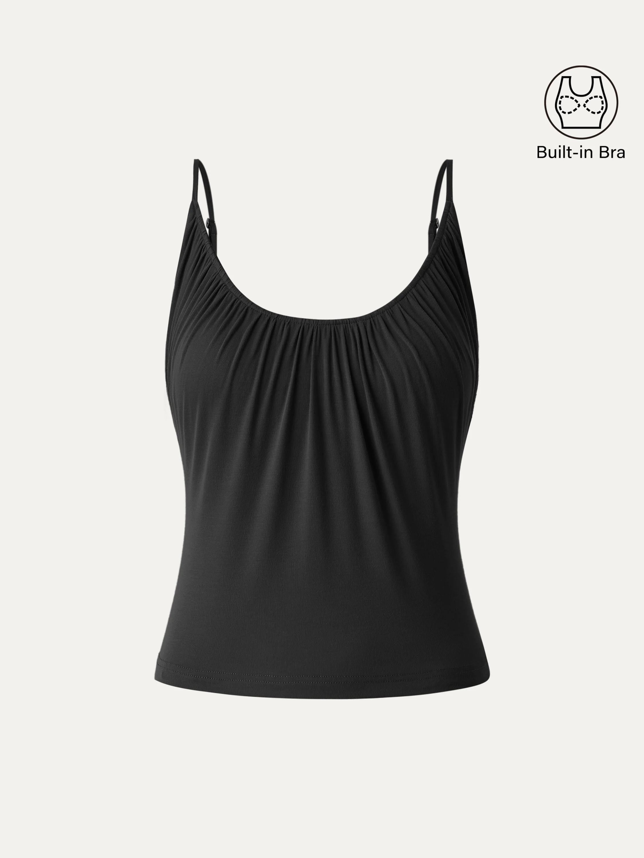 Scoop Neck Gathered Spaghetti Bra Tank - Image 11