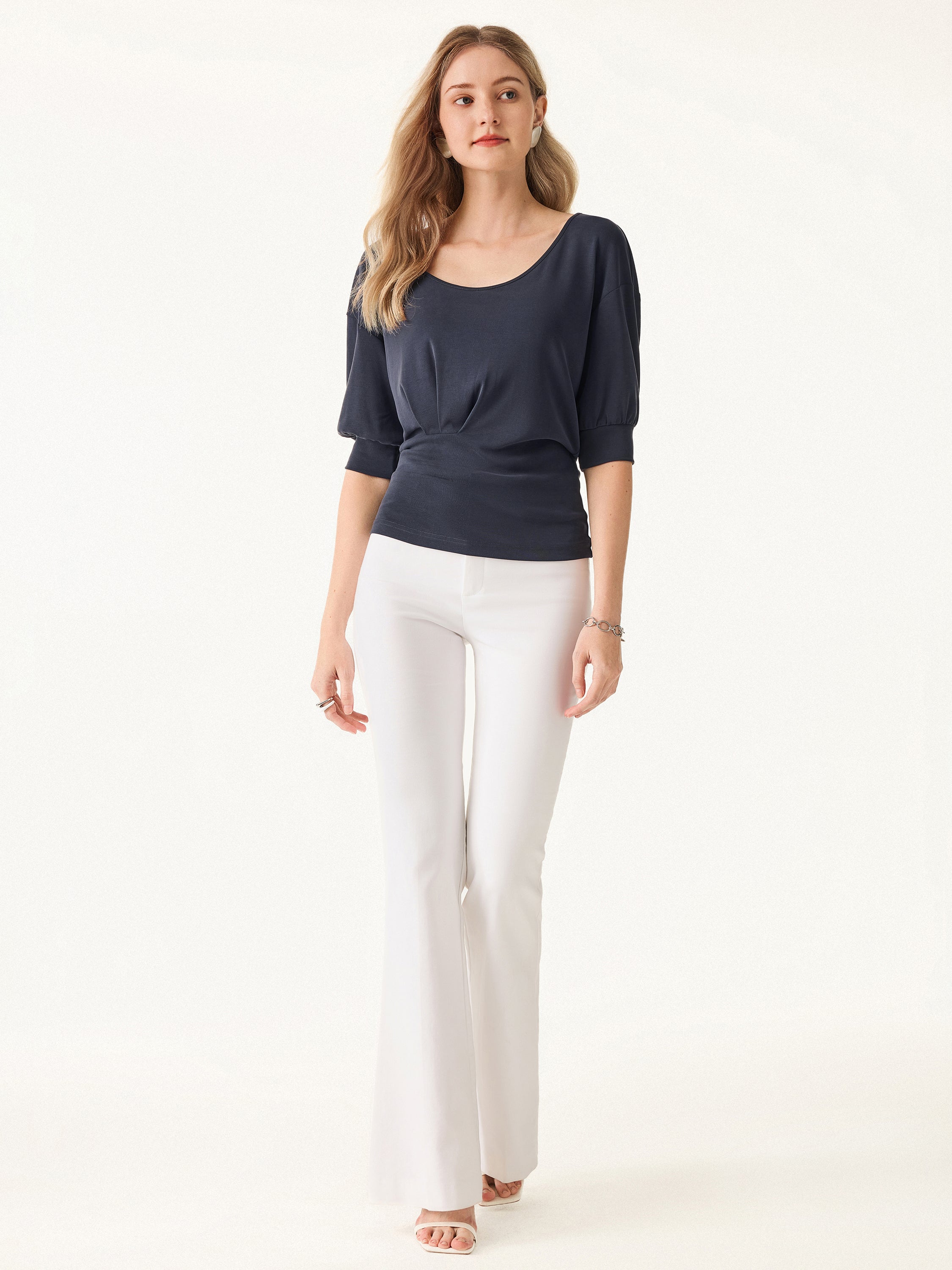 Scoop Neck Short Sleeve Tucked Tee - Image 2