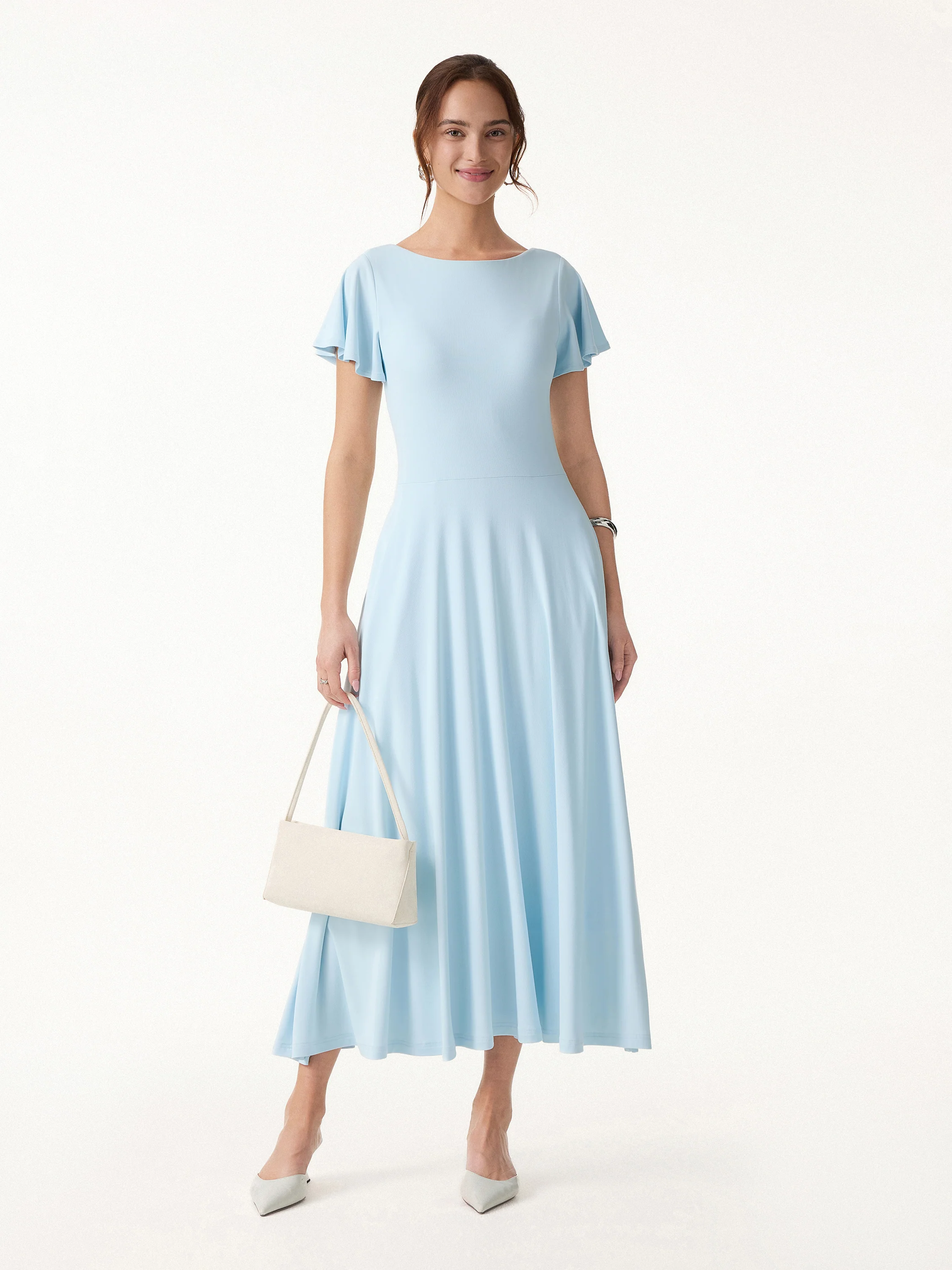 SkinKiss Boatneck Fit-and-Flare Maxi Travel Bra Dress with Pockets - Image 7