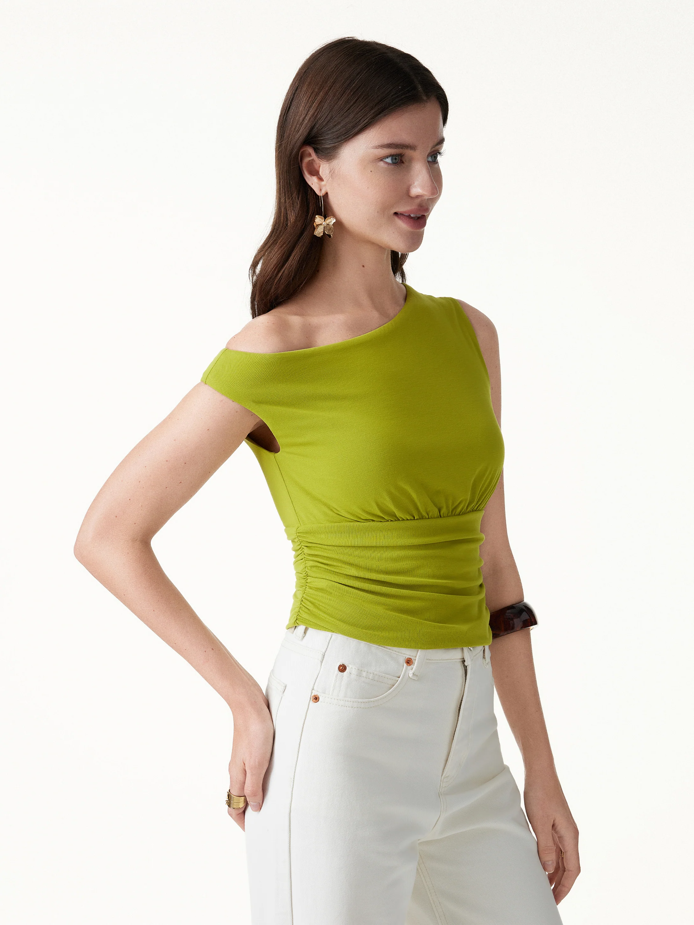 SkinKiss Asymmetrical Neck Cropped Ruched Bra Top - Image 5