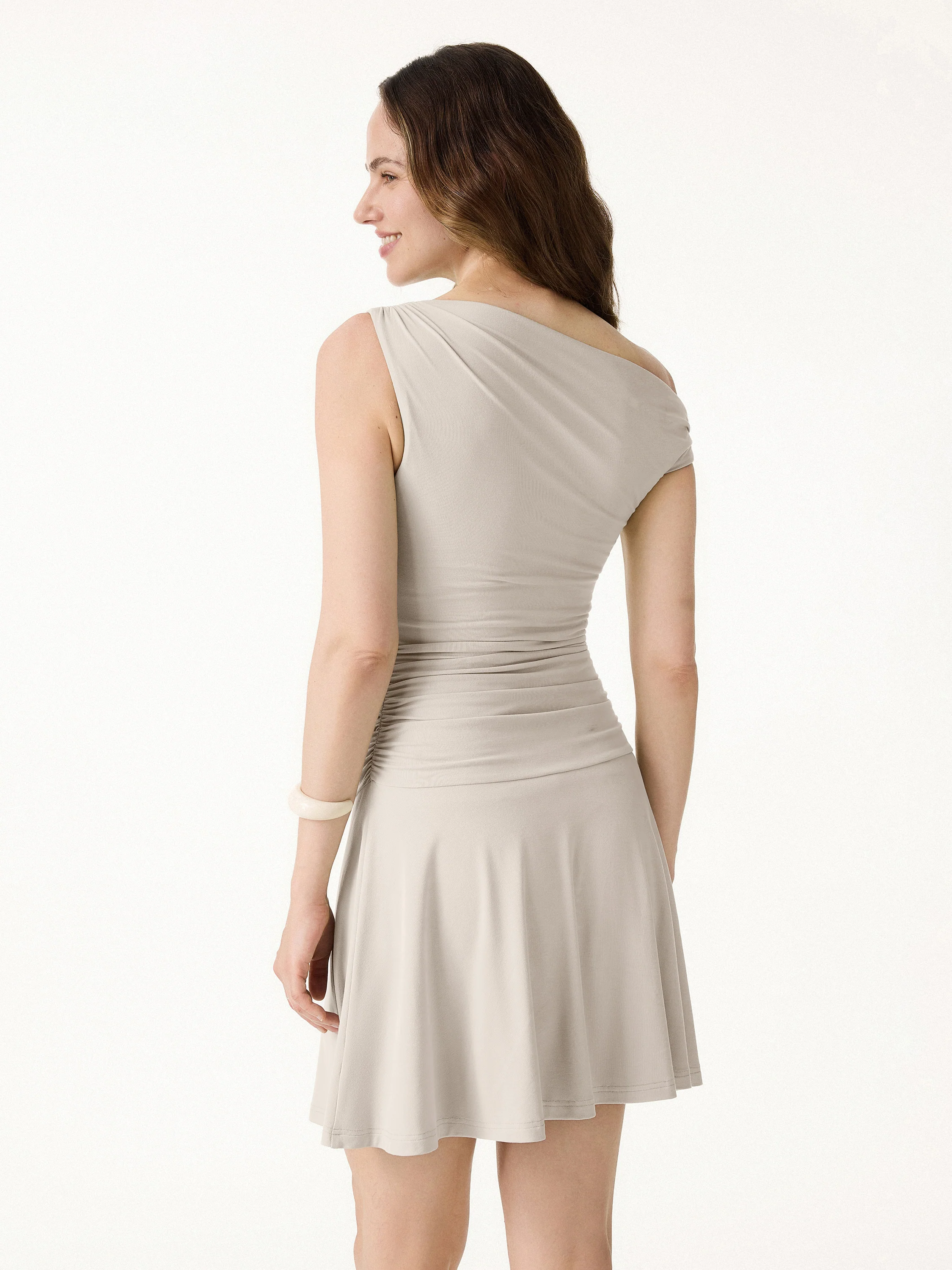 SkinKiss Asymmetrical Ruched Fit-and-Flare Mini Bra Dress - Image 8