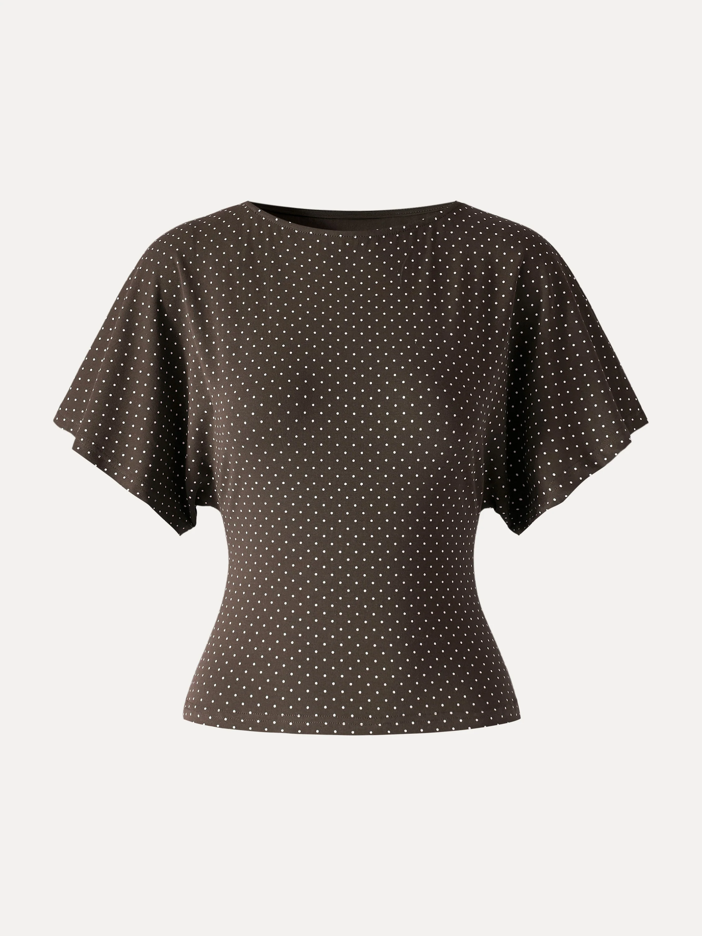 Soft Stretch Cotton Boatneck Flutter Sleeves Polka Dot Top Limited Edition - Image 10