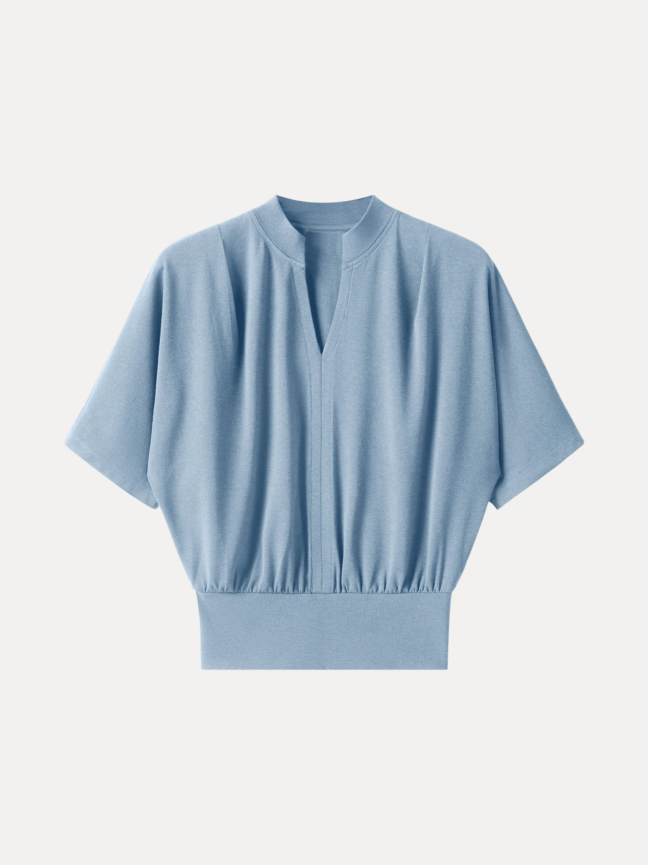 Stand Collar V-Neck Short Sleeve Top - Image 14