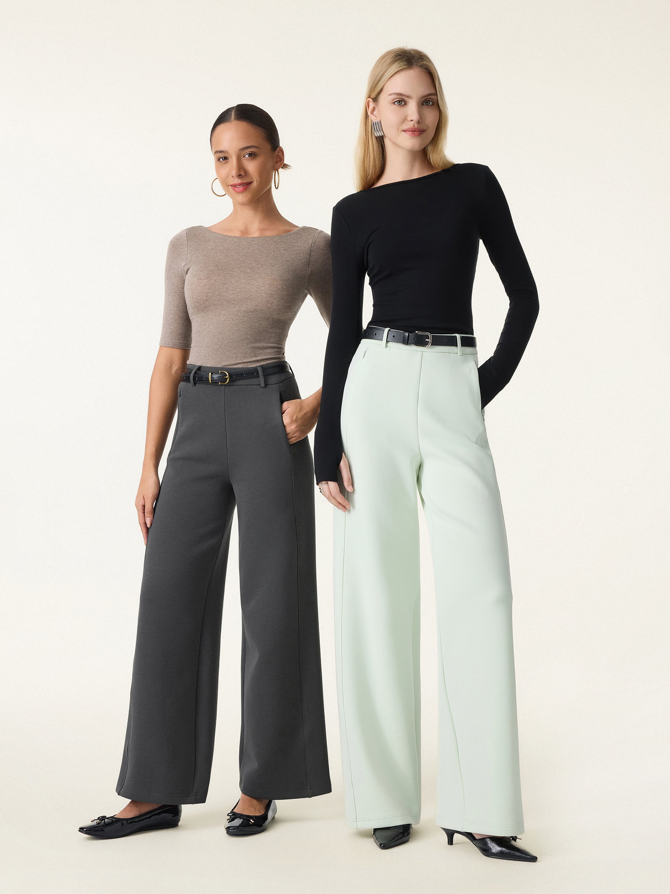 Stretch Cotton Blend Slimming High Rise Wide Leg Pant - Image 2