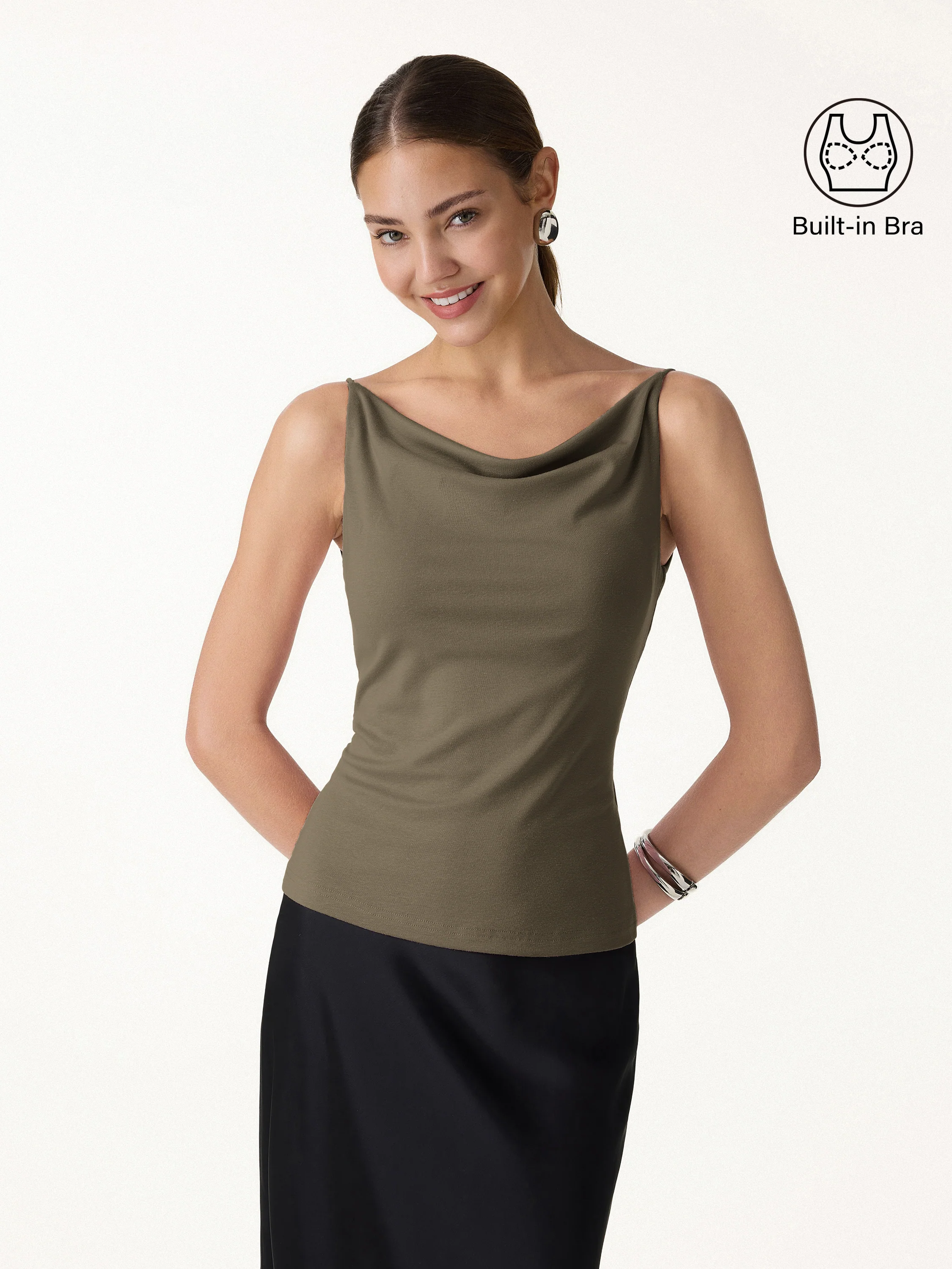Stretch Linen Cowl Neck Bra Tank