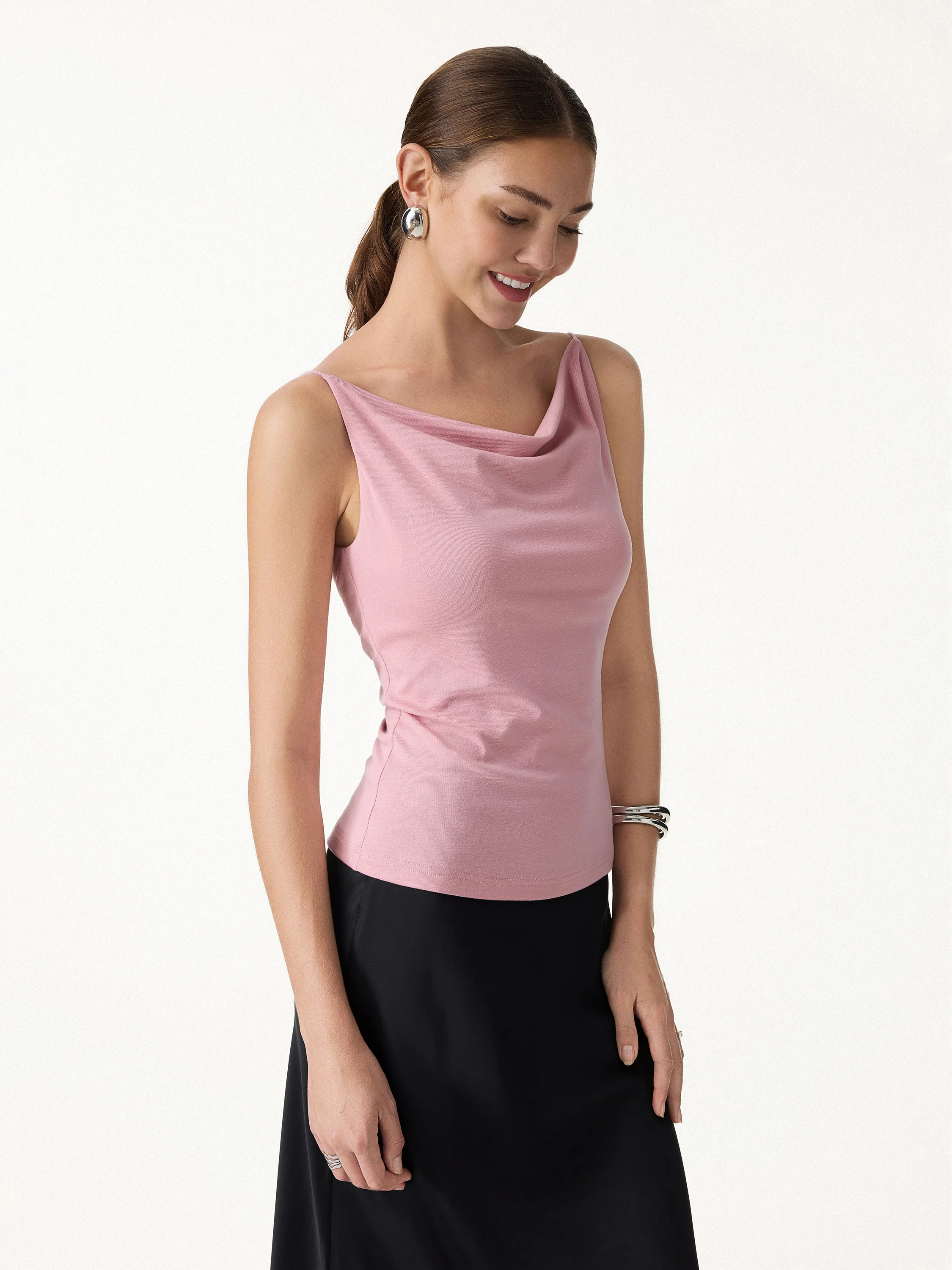 Stretch Linen Cowl Neck Bra Tank - Image 3