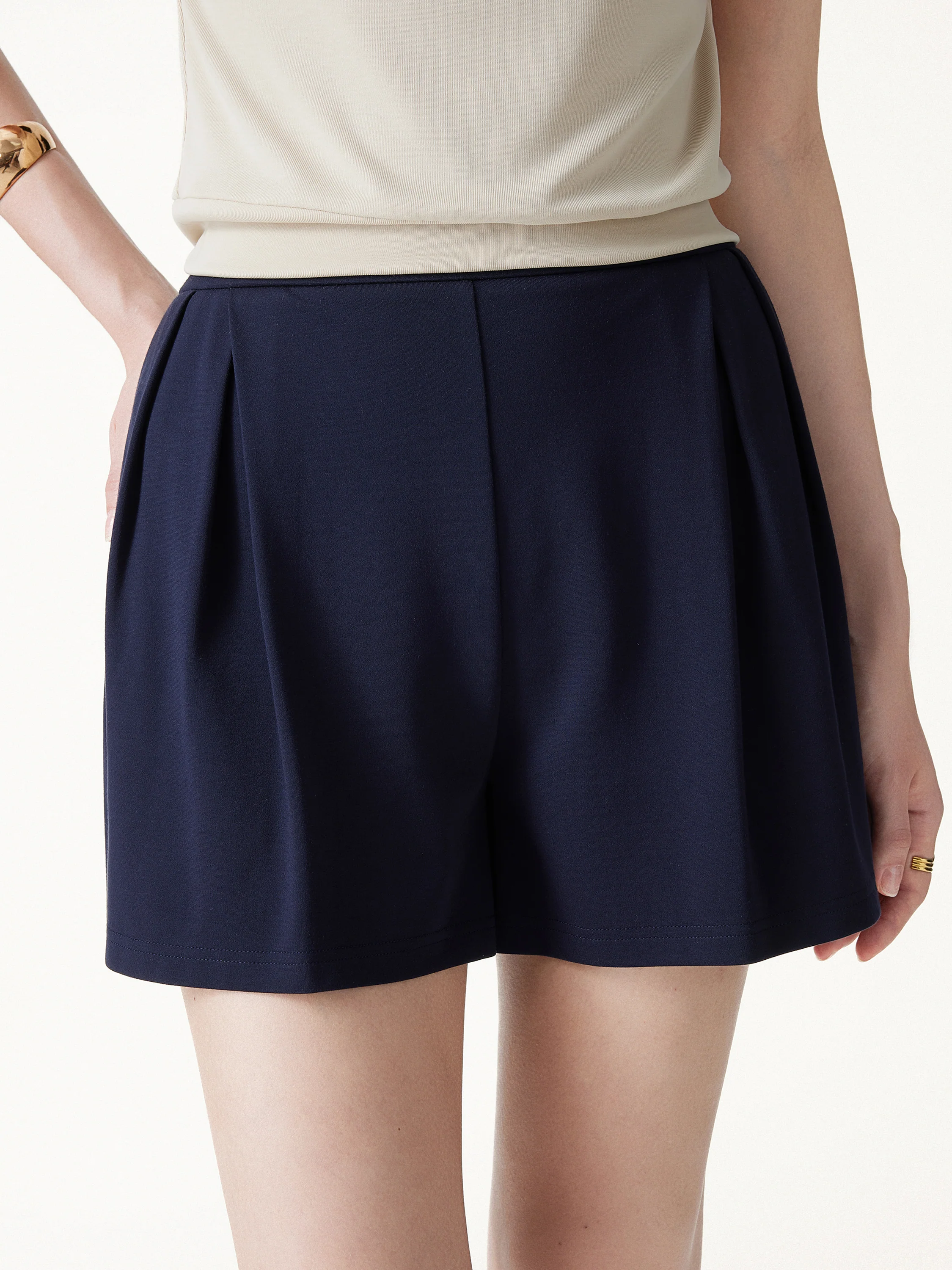 Stretch Ponte Pleated Wide Leg Shorts - Image 5