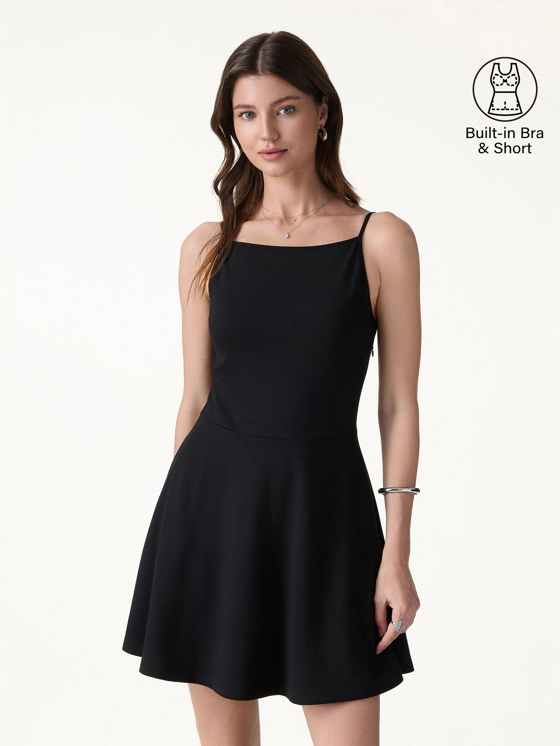 Stretch Ponte Square Neck Mini A-Line Bra Dress with Pockets - Image 4