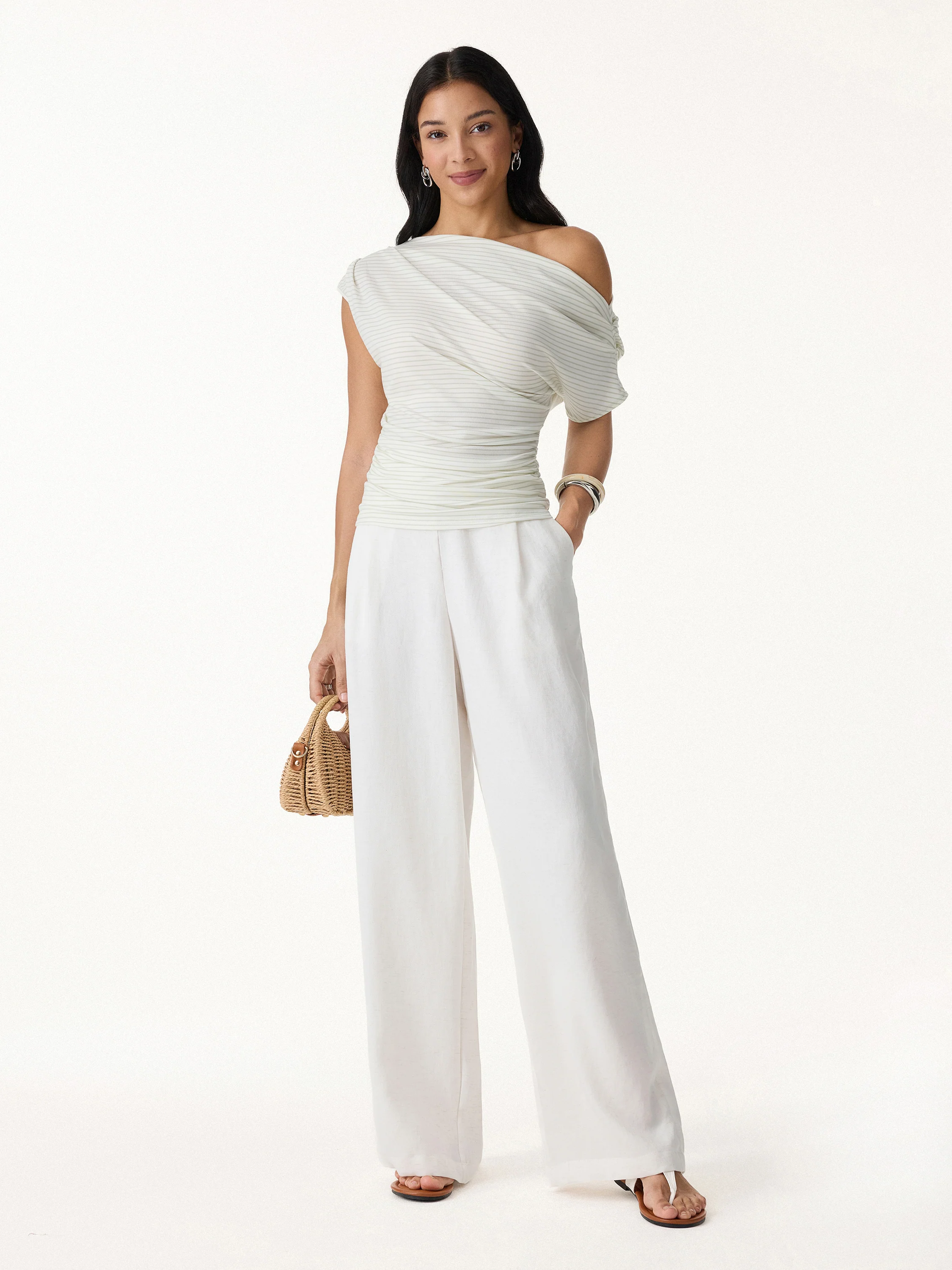 Striped Asymmetrical Neck Top - Image 5