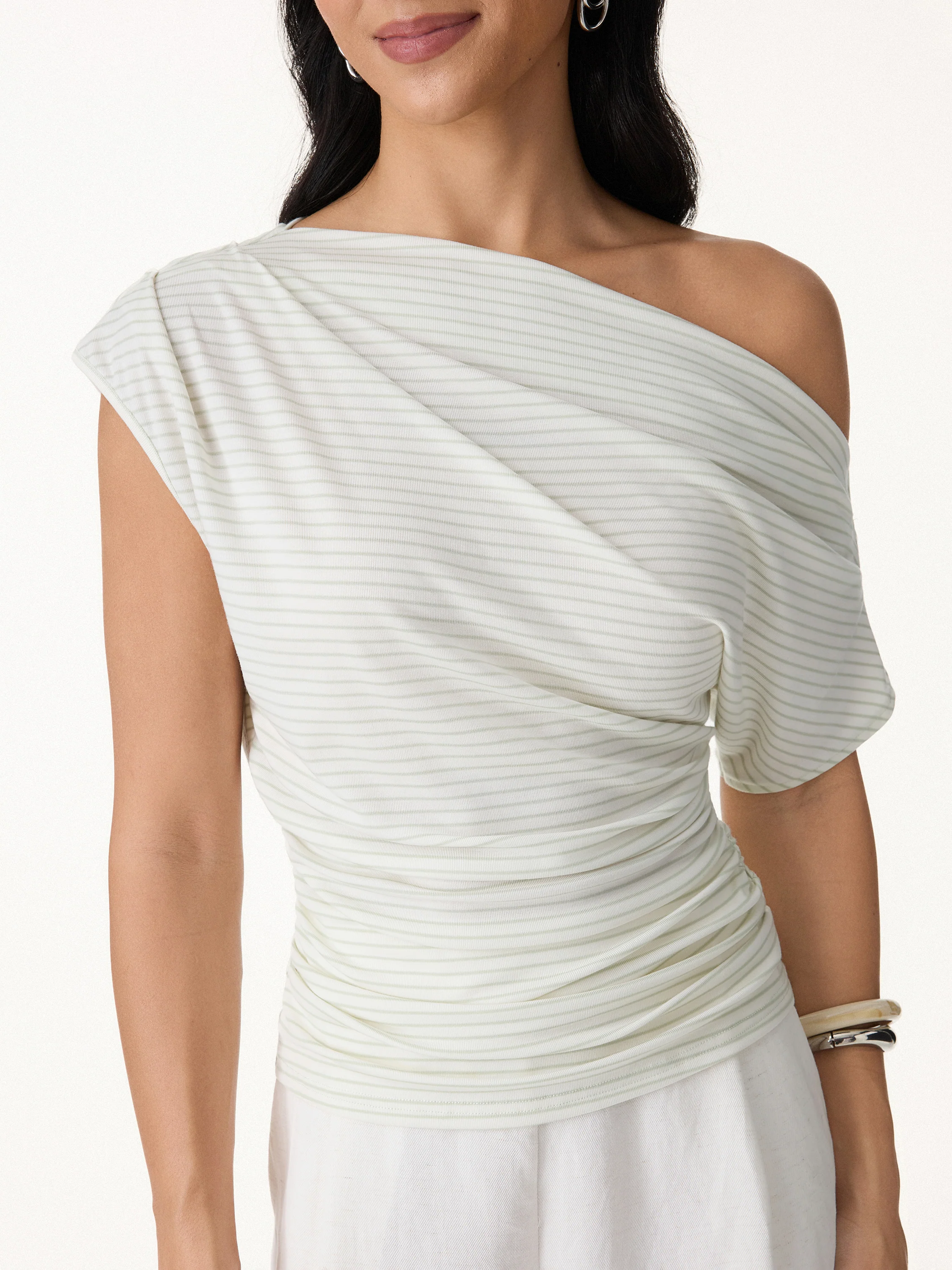 Striped Asymmetrical Neck Top - Image 6