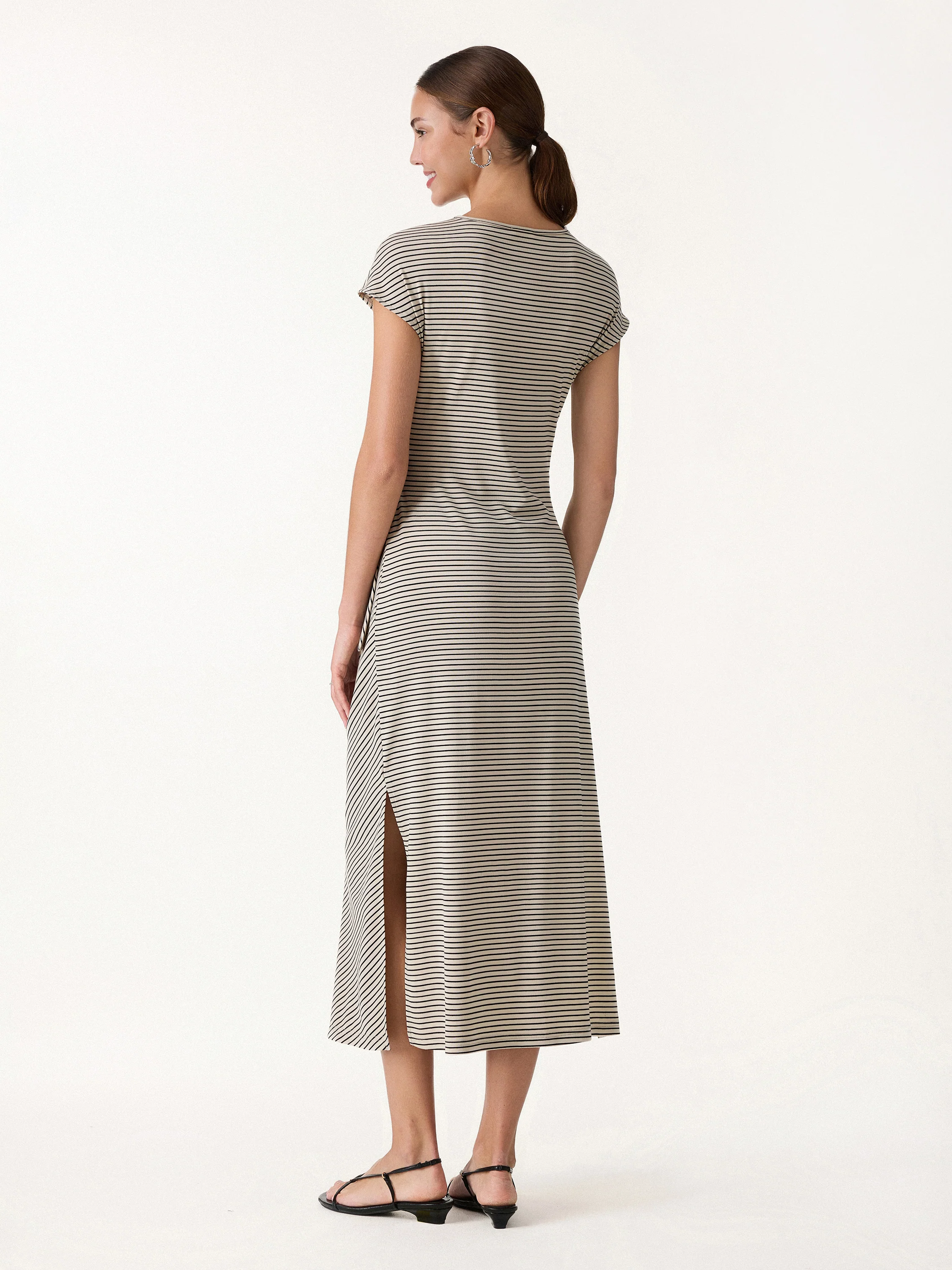 Striped Relaxed Midi Dress with Self-Tie - Image 10