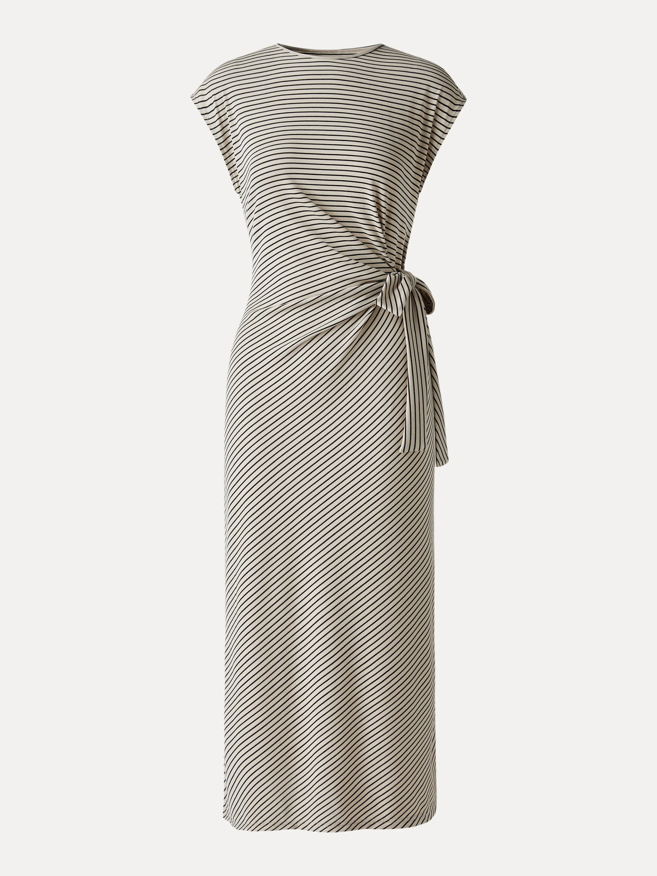 Striped Relaxed Midi Dress with Self-Tie - Image 11