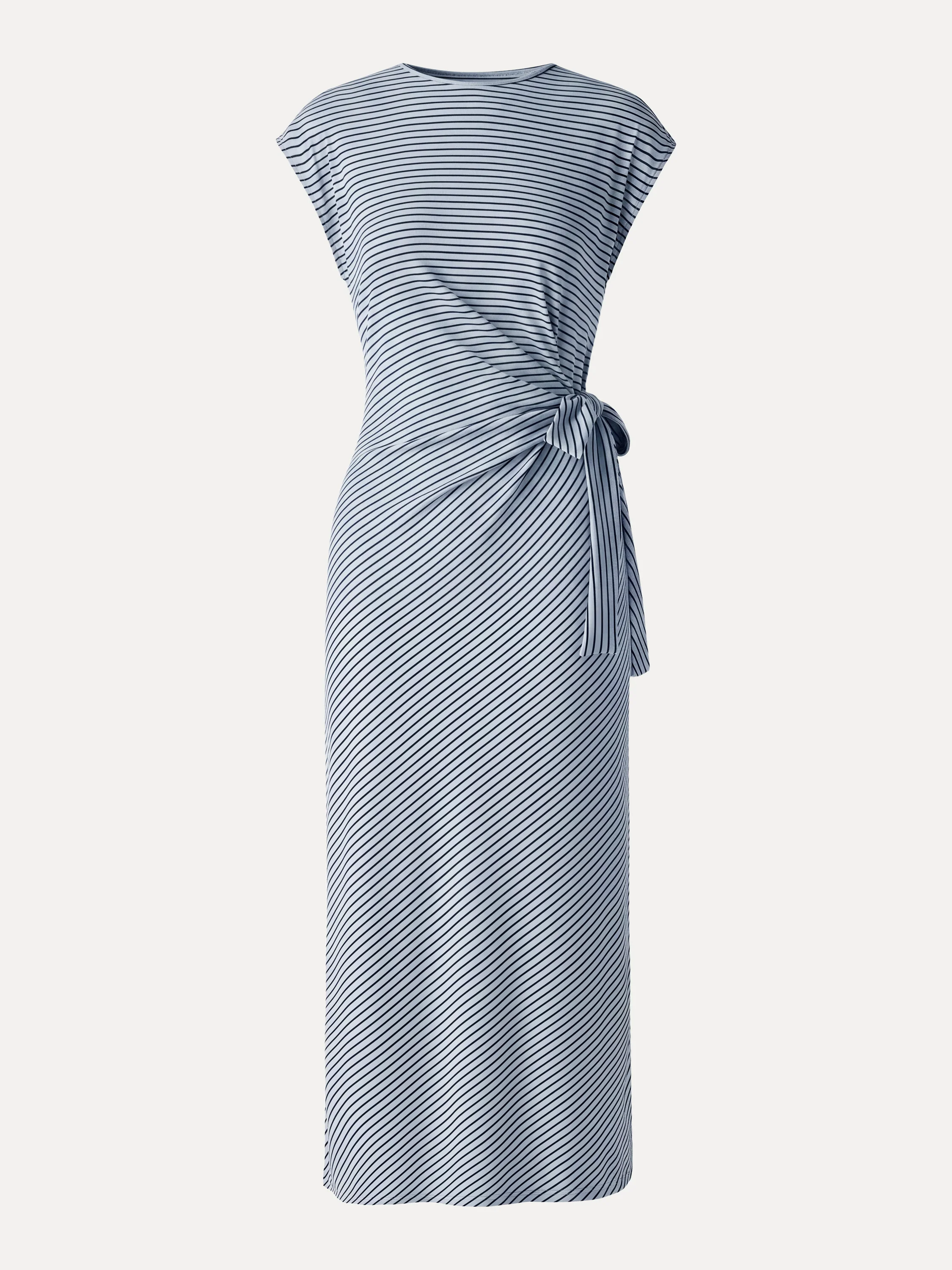 Striped Relaxed Midi Dress with Self-Tie - Image 2