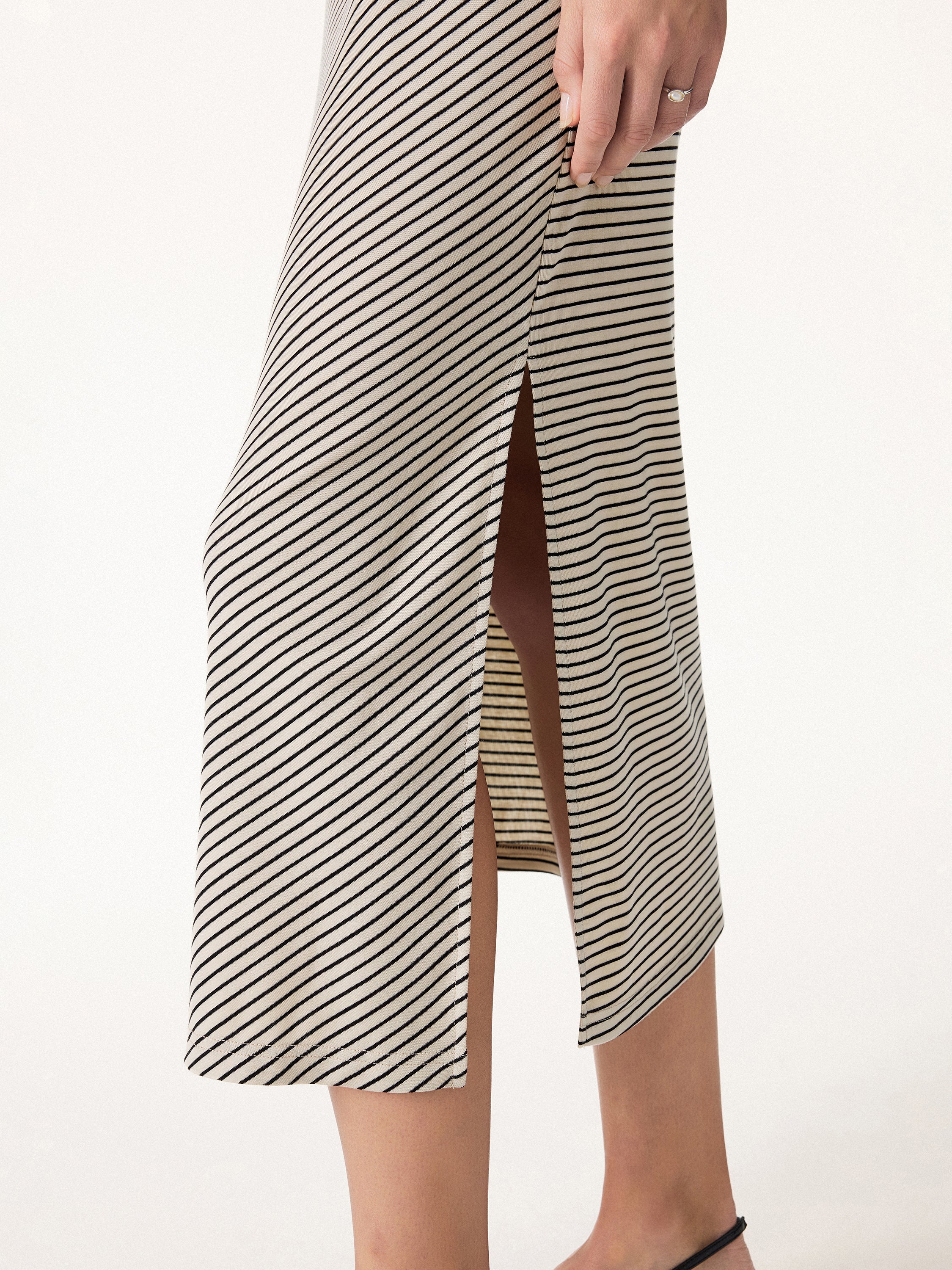 Striped Relaxed Midi Dress with Self-Tie - Image 5