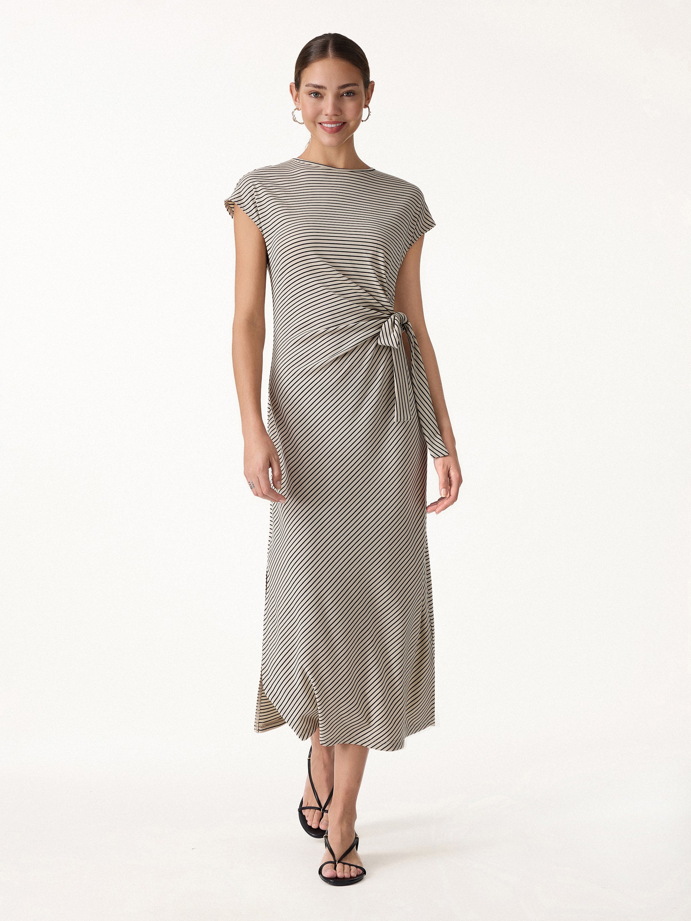 Striped Relaxed Midi Dress with Self-Tie - Image 7