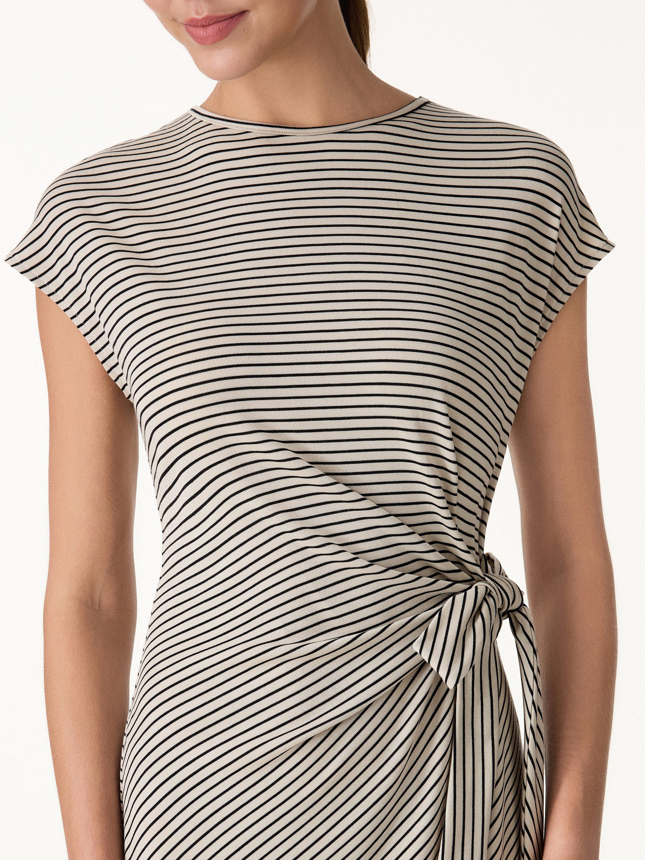 Striped Relaxed Midi Dress with Self-Tie - Image 8