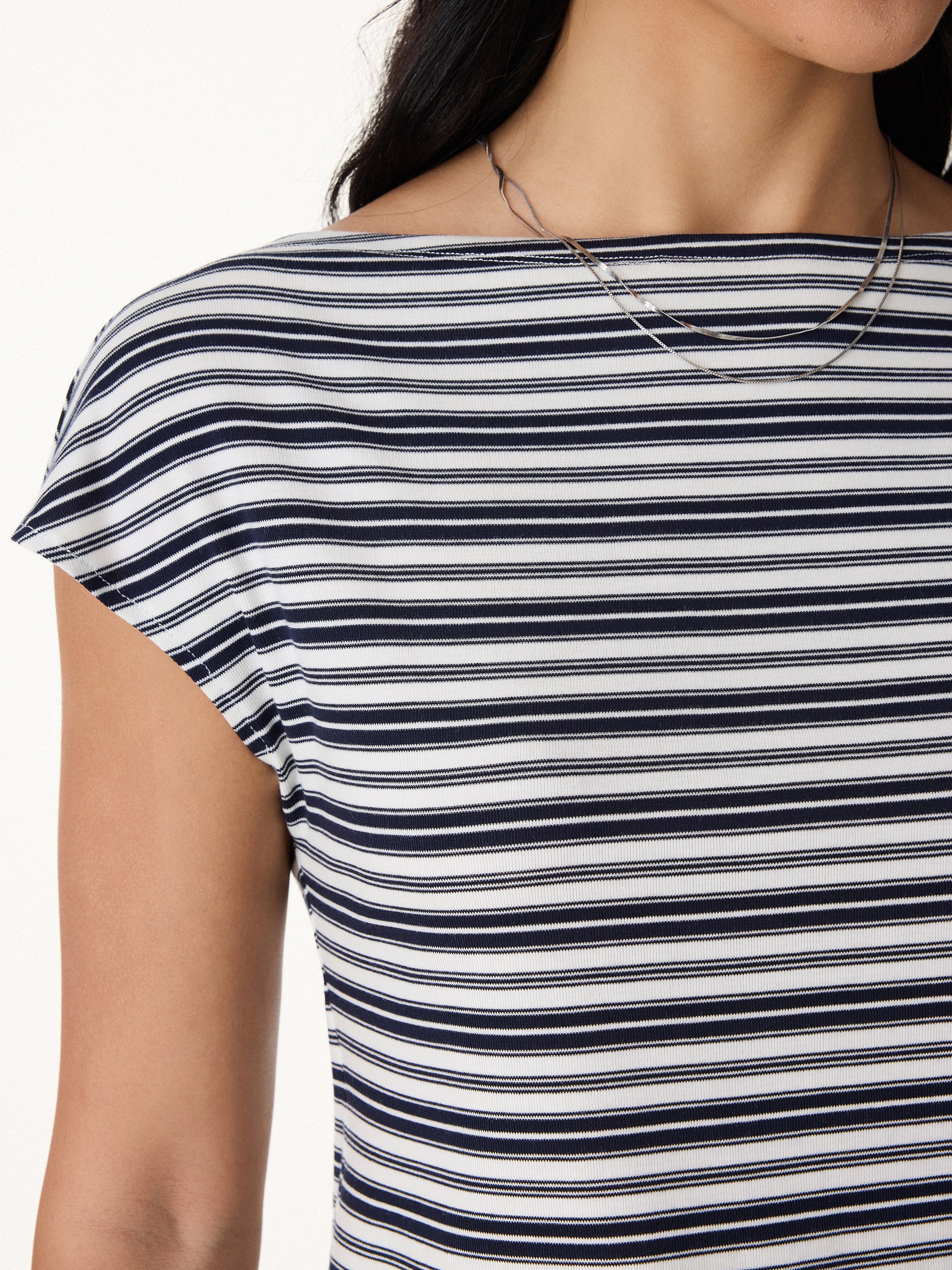 Striped Slash Neck Cap Sleeve Relaxed Top - Image 2