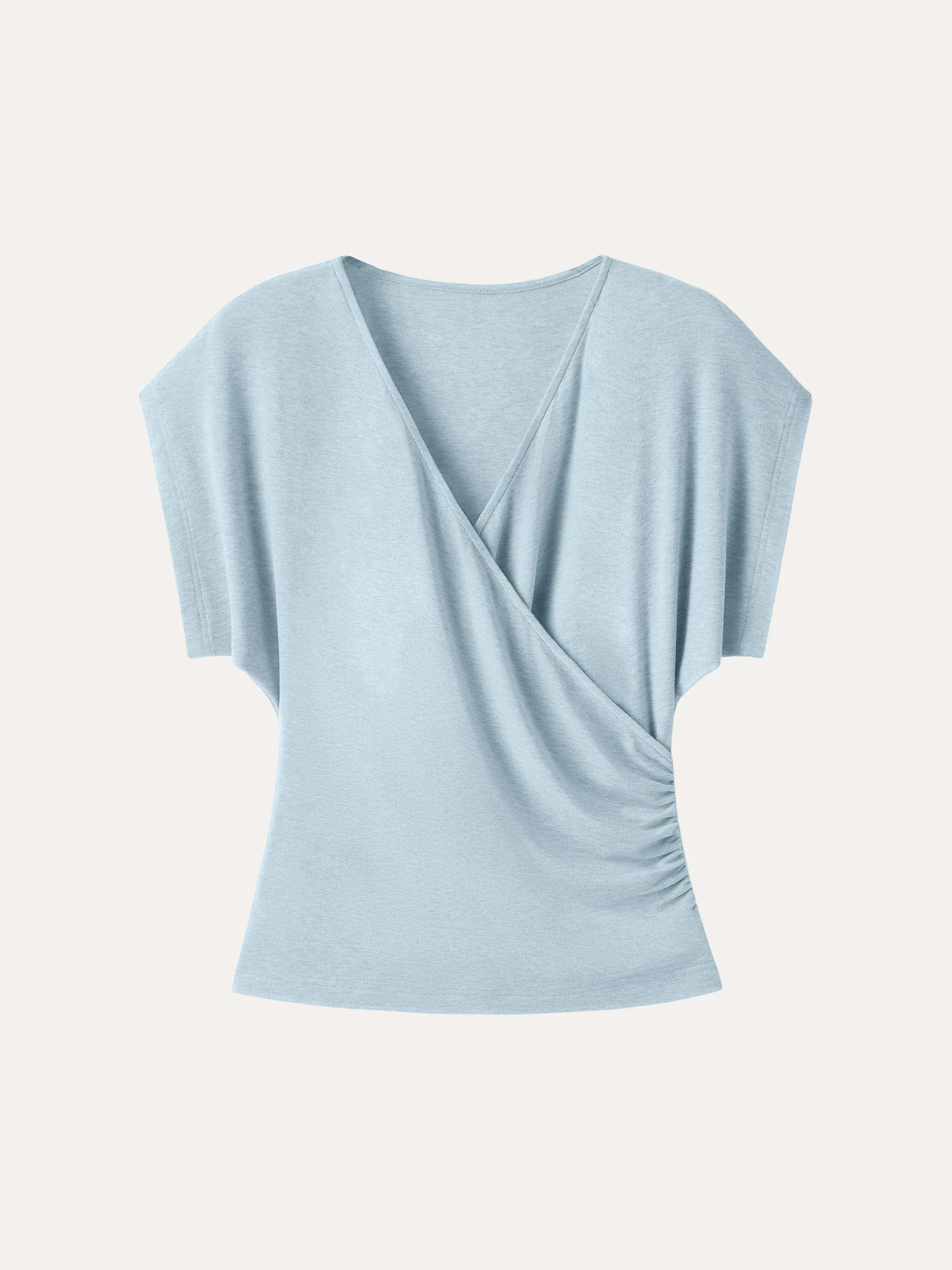 Summer Lyocell Wool Suprlice Ruched Short Sleeve Top - Image 10
