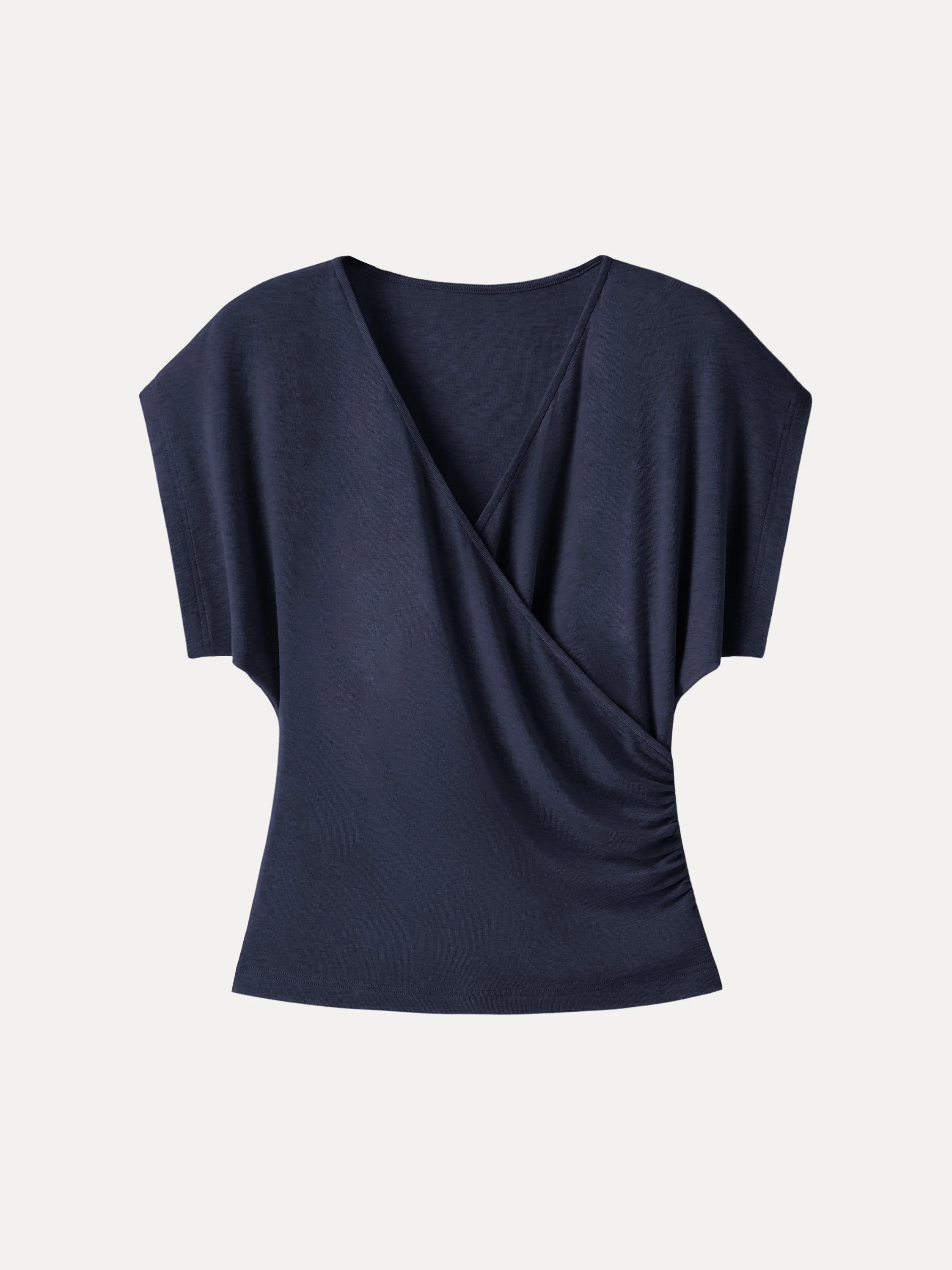 Summer Lyocell Wool Suprlice Ruched Short Sleeve Top - Image 11