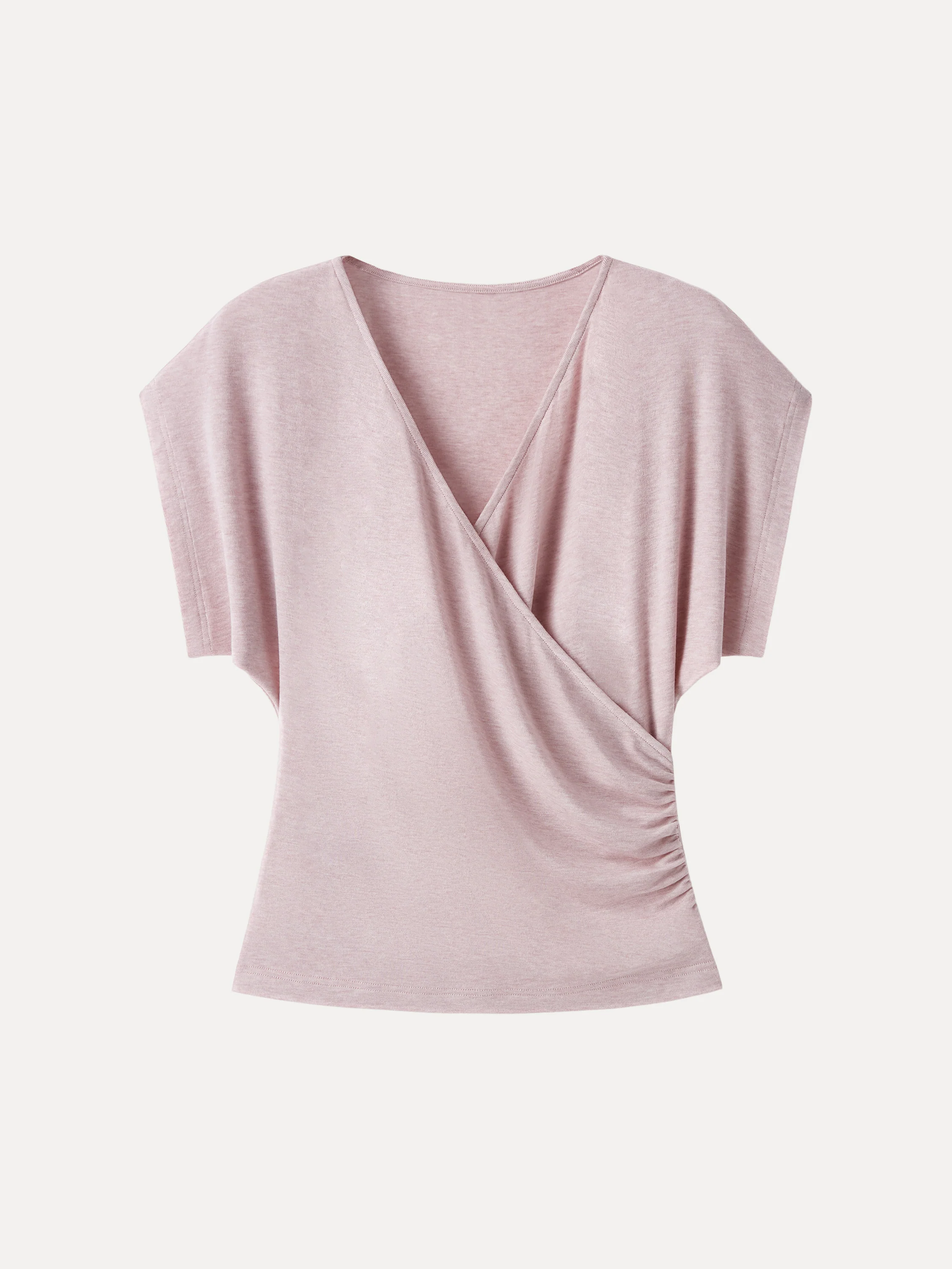 Summer Lyocell Wool Suprlice Ruched Short Sleeve Top - Image 9