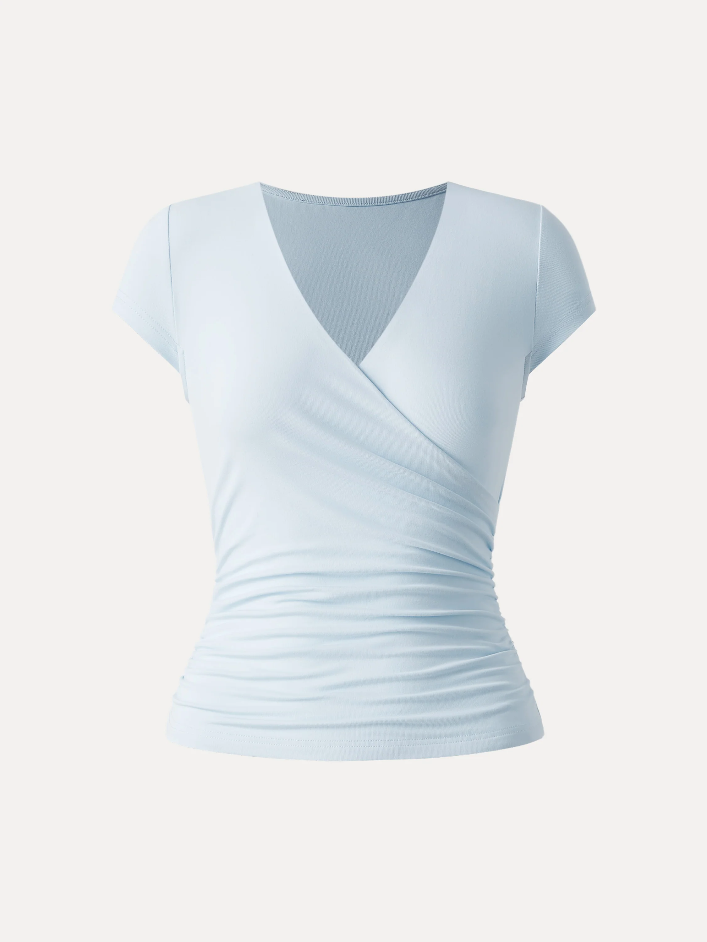 Surplice Cap Sleeve Side Ruched Fitted Tee - Image 5