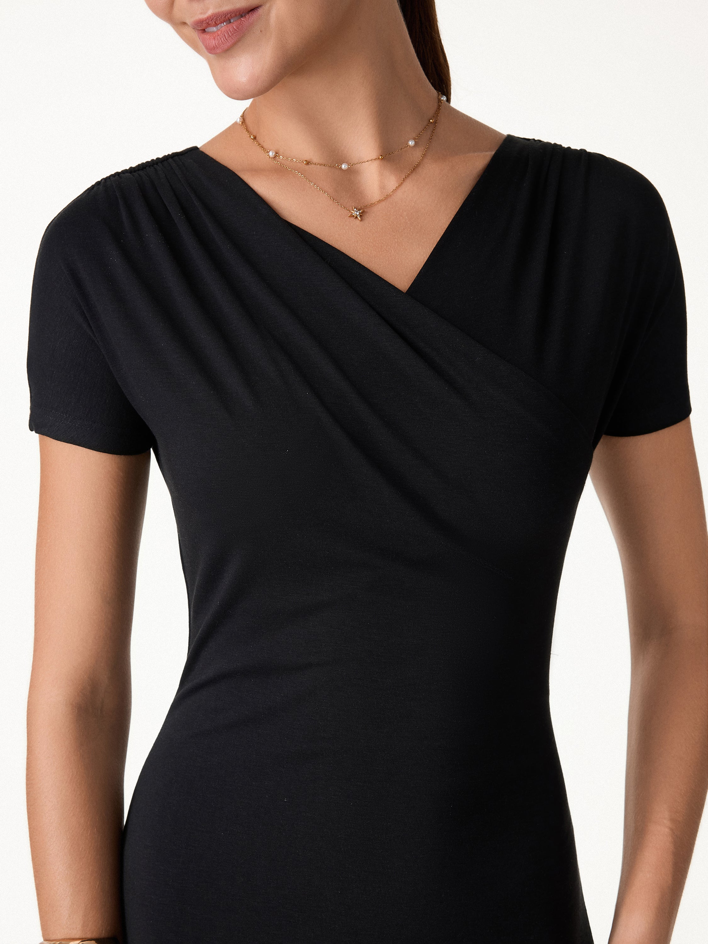 Surplice Short Sleeve Midi Dress - Image 2