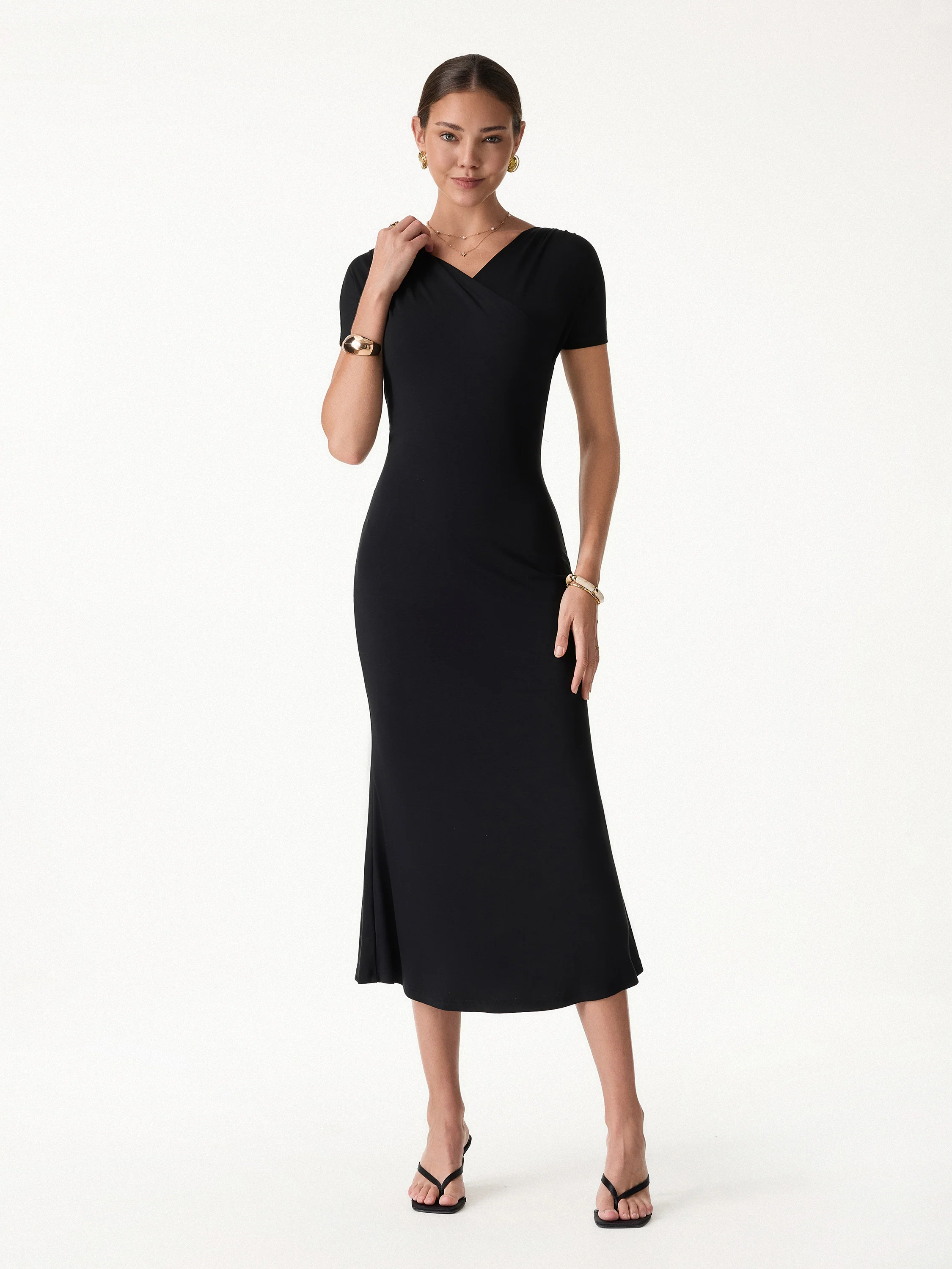Surplice Short Sleeve Midi Dress - Image 5