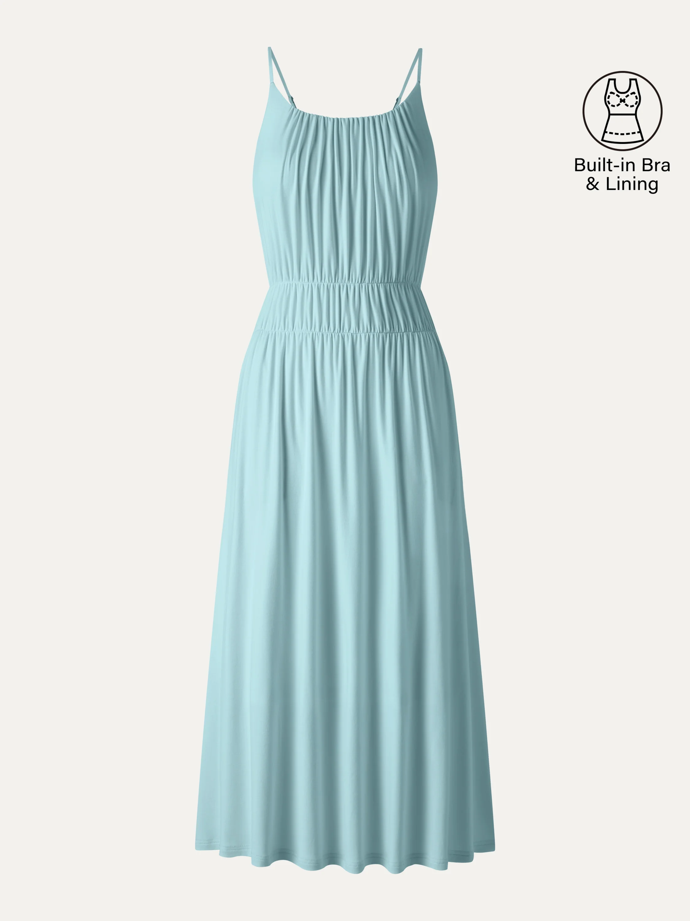 Vacay Gathered U-Neck Spaghetti Midi Bra Dress with Pockets - Image 11