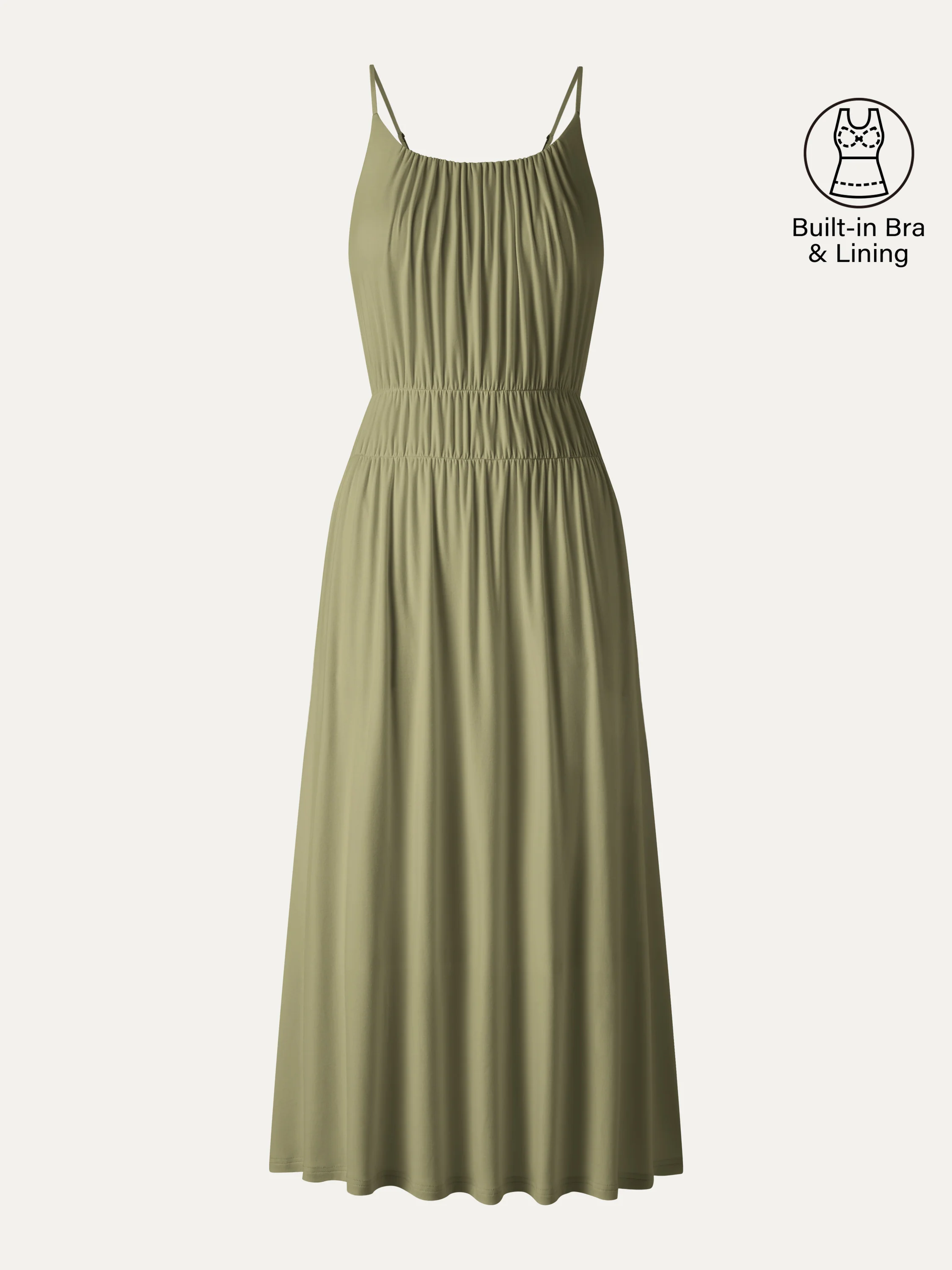 Vacay Gathered U-Neck Spaghetti Midi Bra Dress with Pockets - Image 12