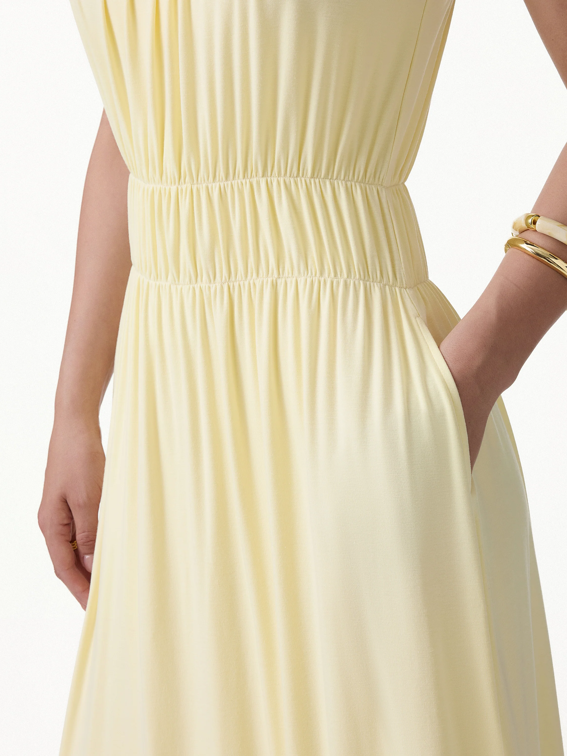Vacay Gathered U-Neck Spaghetti Midi Bra Dress with Pockets - Image 4