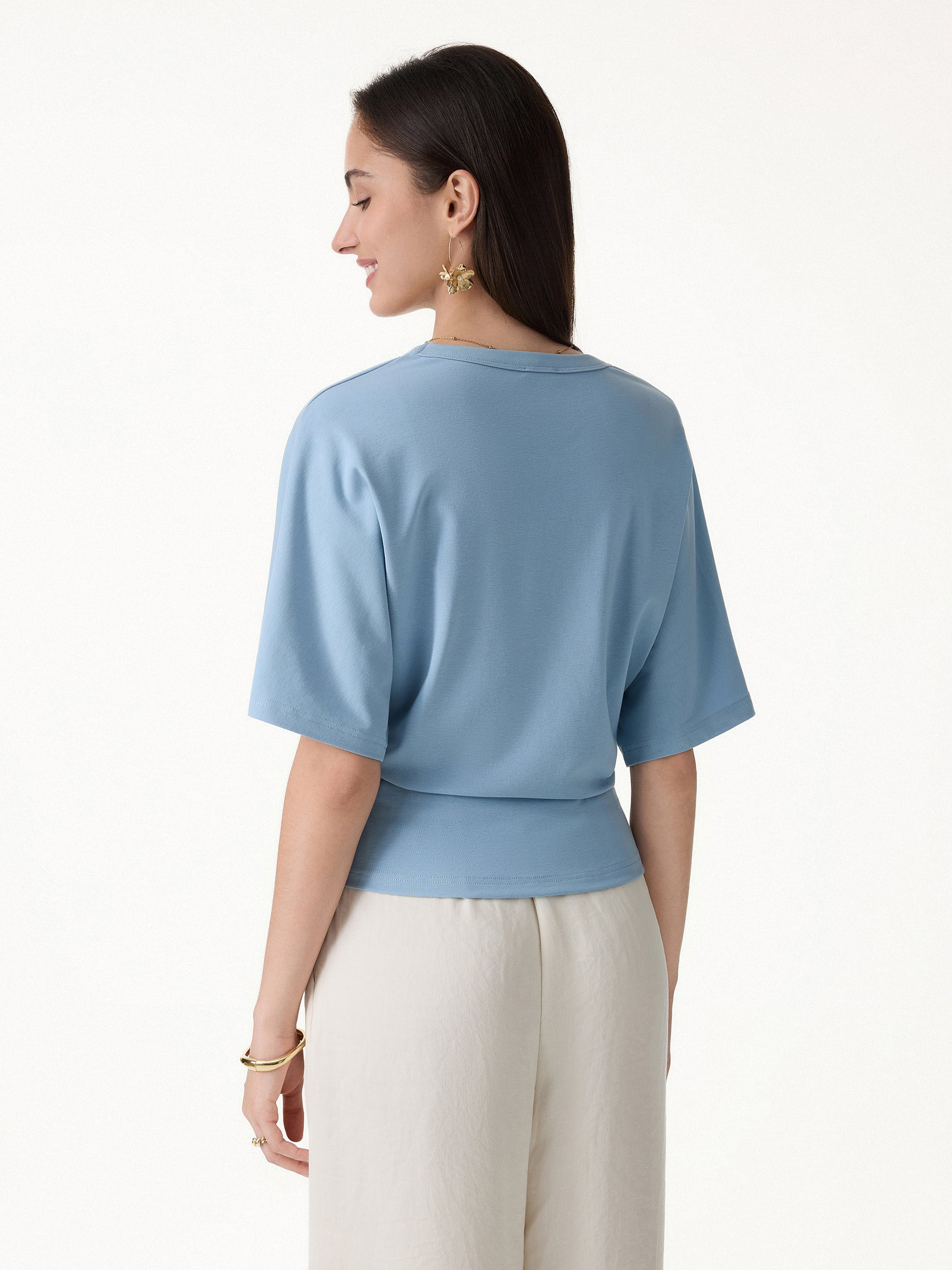 Viscose Cotton V-Neck Waist-Defining Summer Tee - Image 5