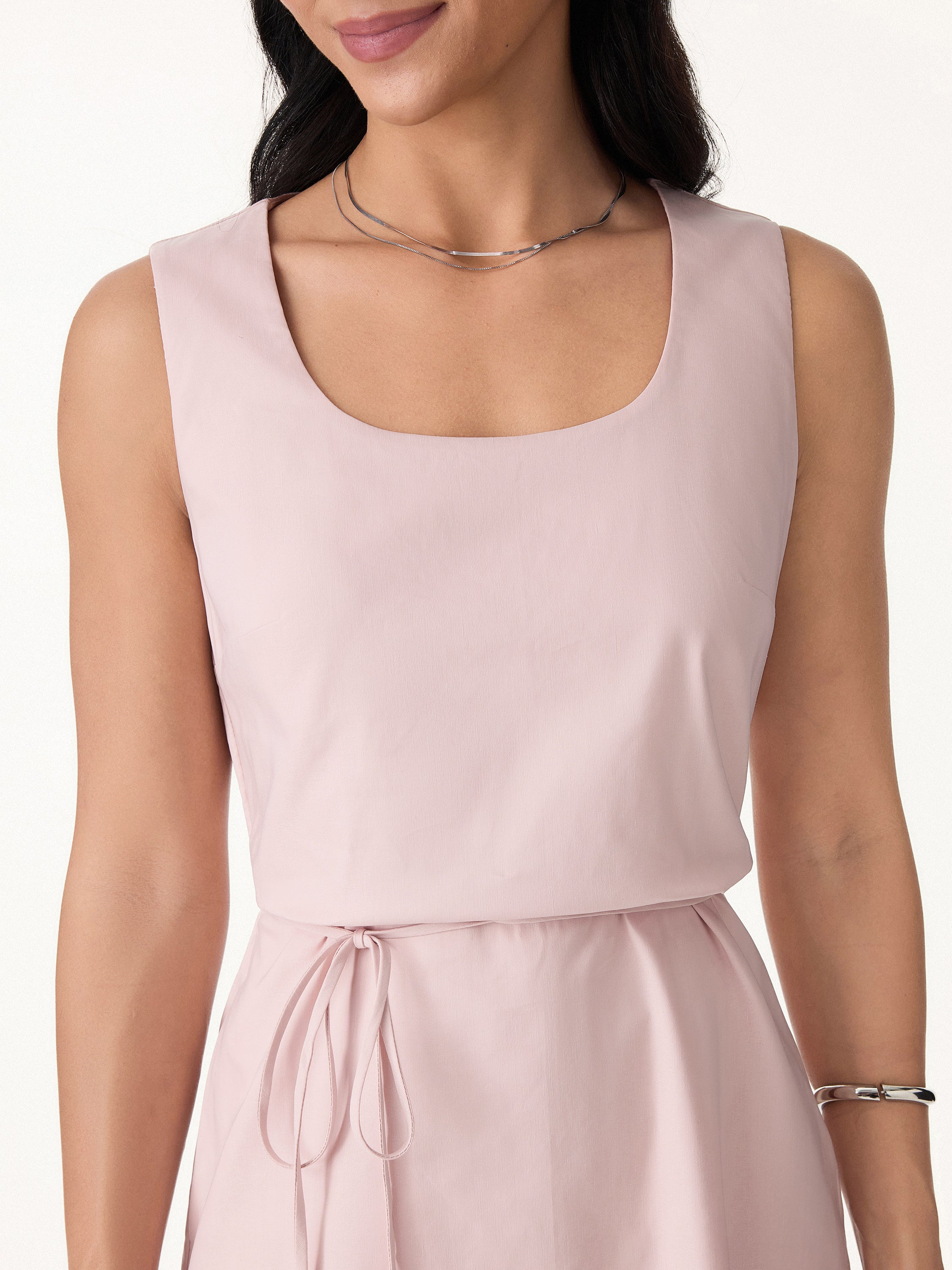 Linen Blend U-Neck Maxi Dress with Pockets - Image 3