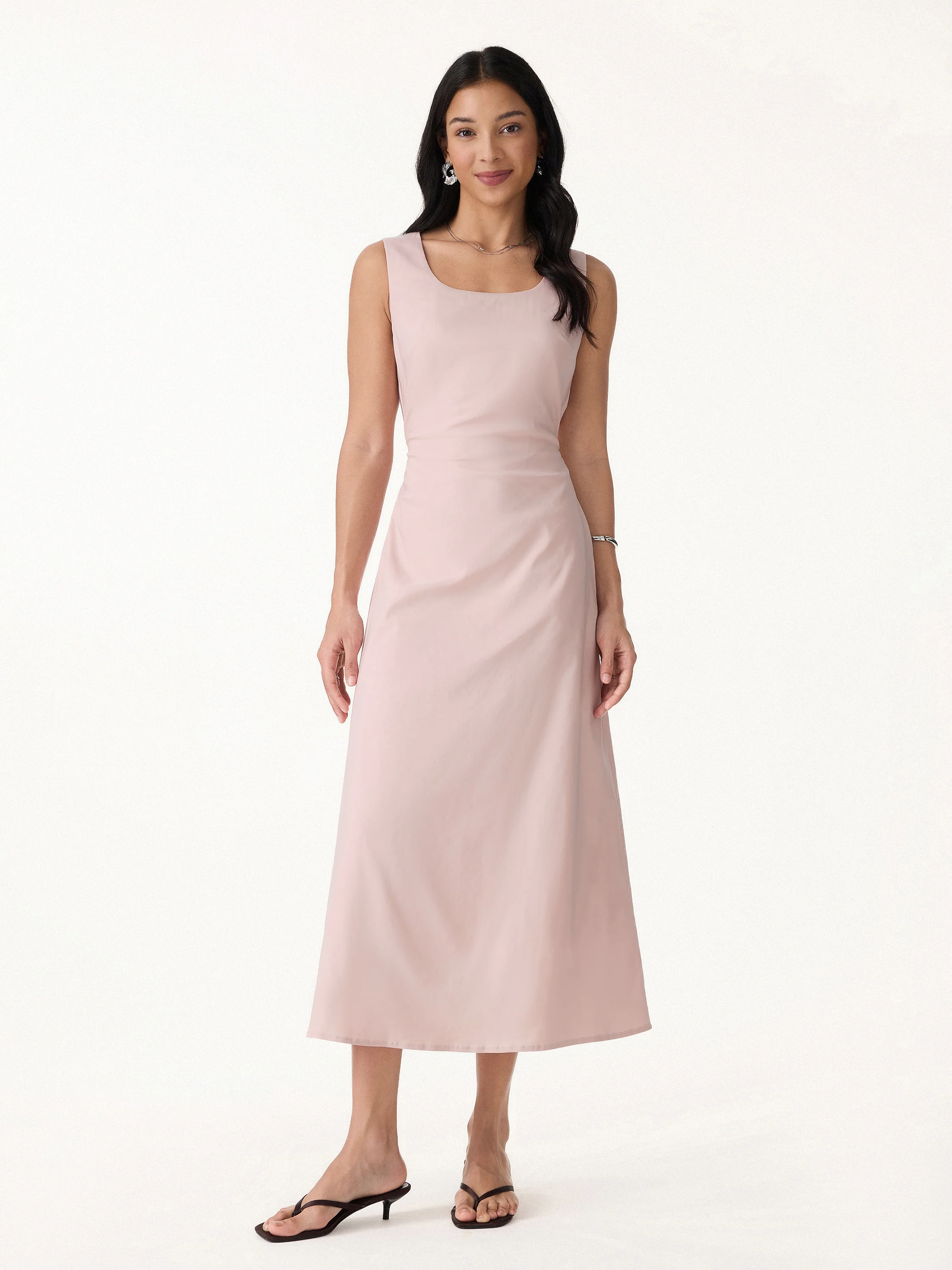 Linen Blend U-Neck Maxi Dress with Pockets - Image 5