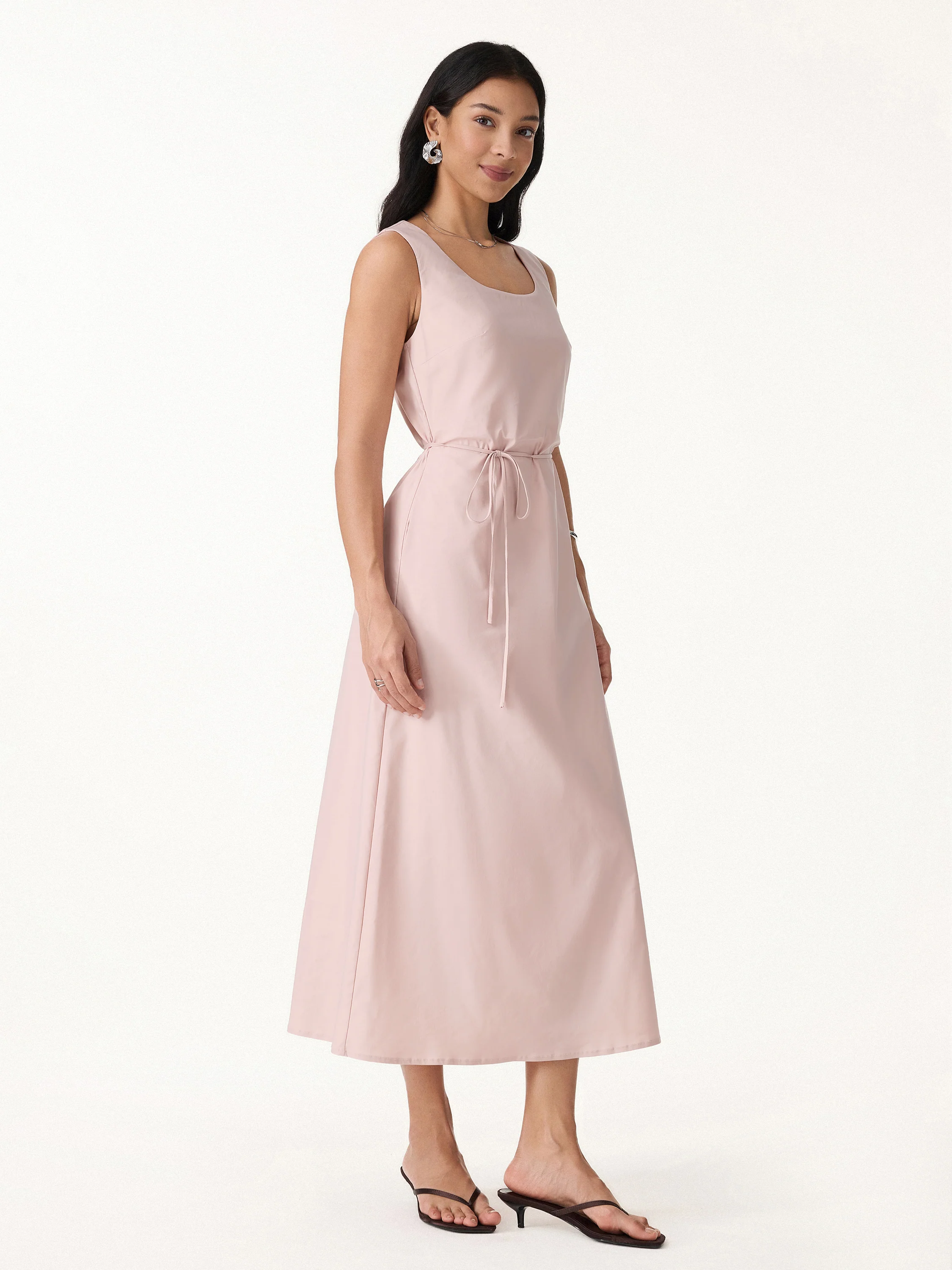 Linen Blend U-Neck Maxi Dress with Pockets - Image 7