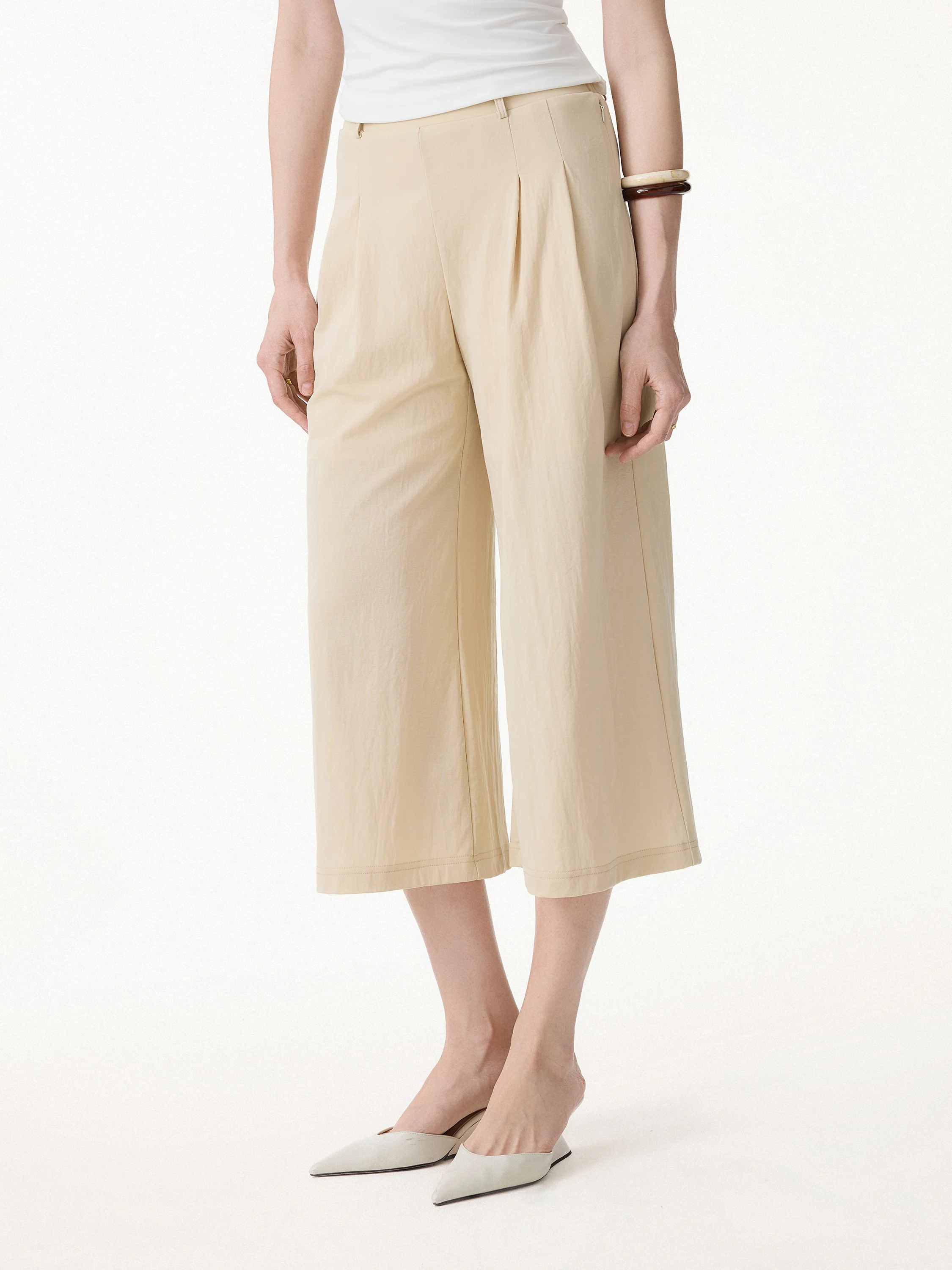 Wrinkle-Resistant Linen-Like Cropped Wide Leg Pants - Image 5