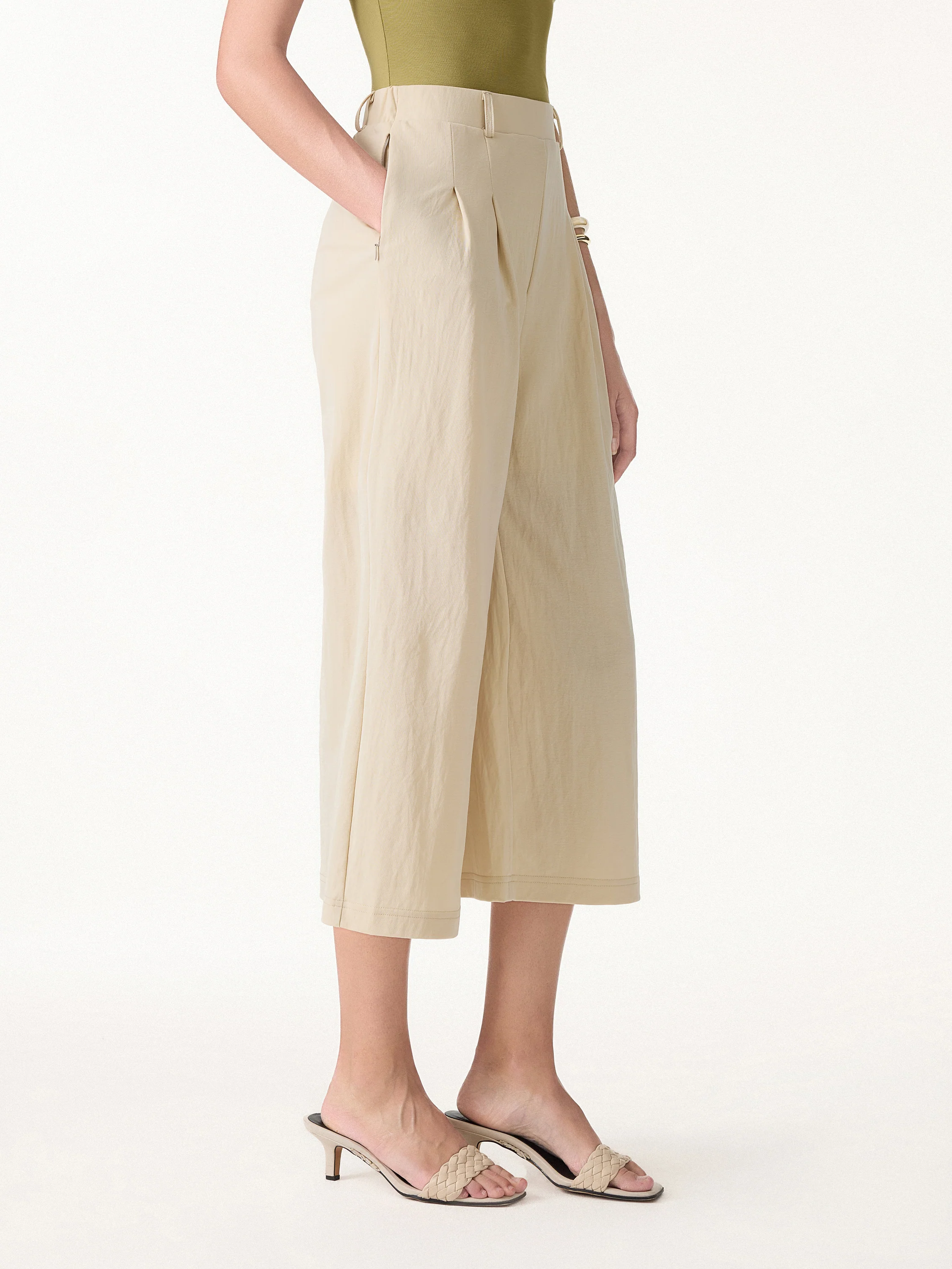 Wrinkle-Resistant Linen-Like Cropped Wide Leg Pants - Image 6