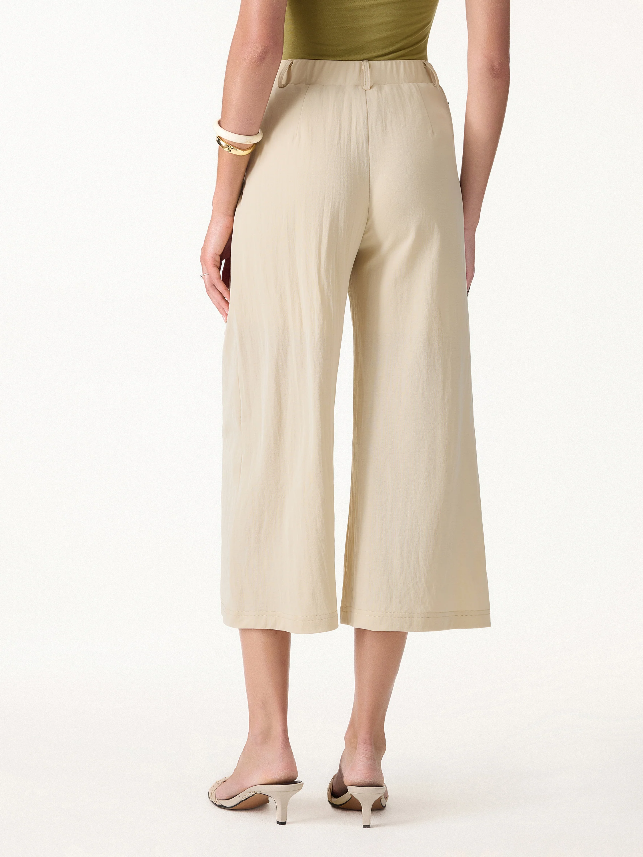 Wrinkle-Resistant Linen-Like Cropped Wide Leg Pants - Image 7