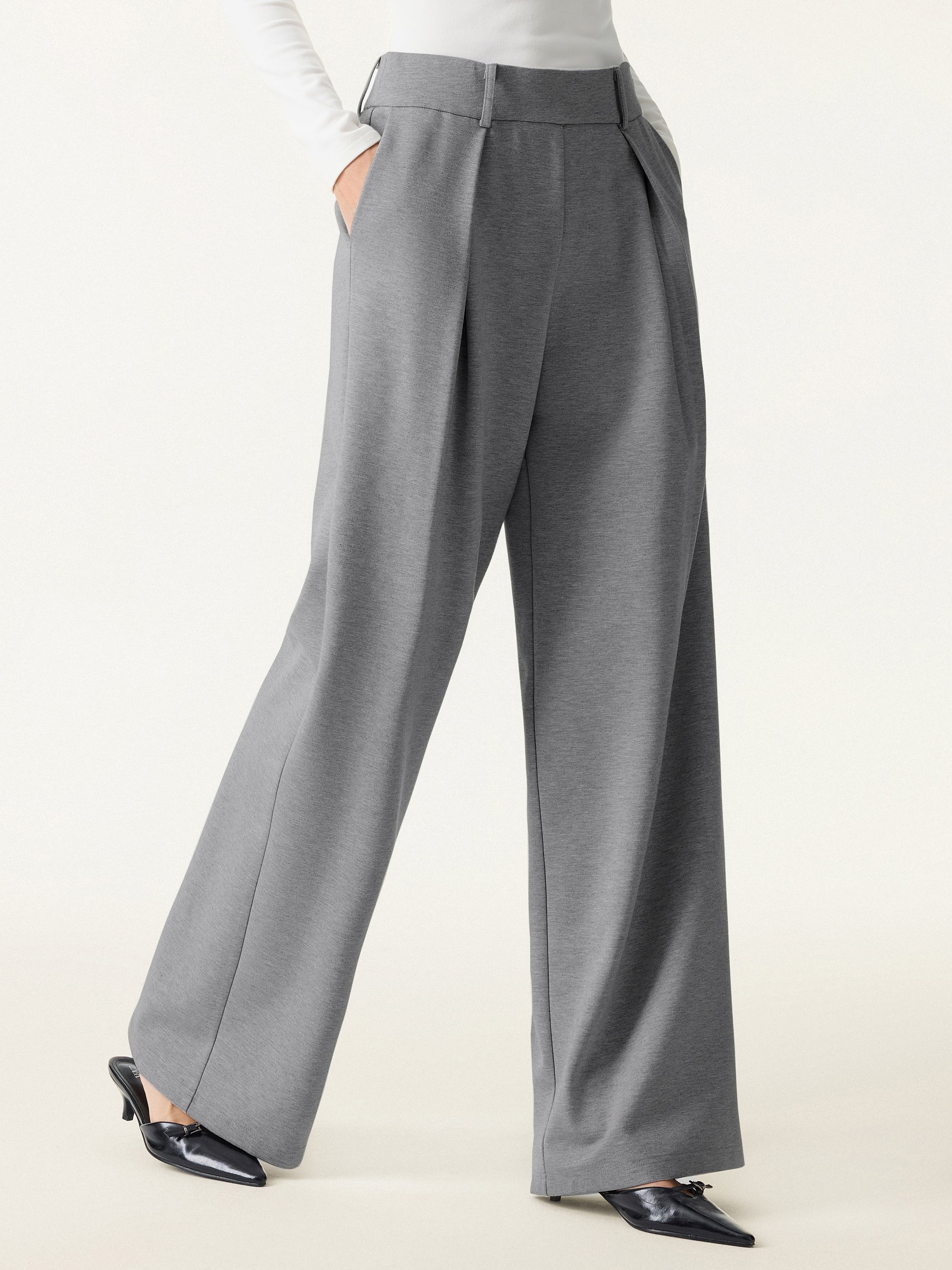 Wrinkle-Resistant Stretchy High Rise Wide Leg Pant with Pockets - Image 6